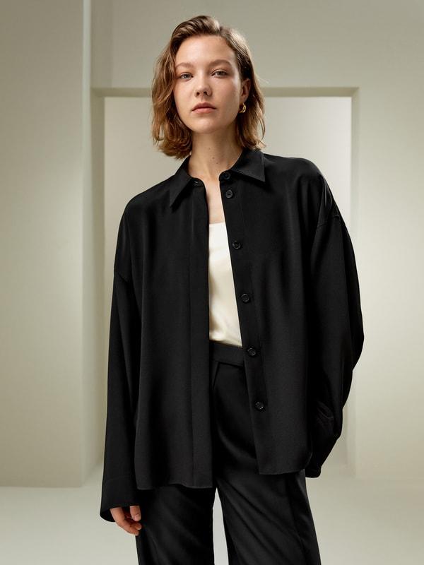 LILYSILK Silk Shirt Women - Black 30 Momme Silk - Chic Three-Dimensional Look Shirt XS Product Image