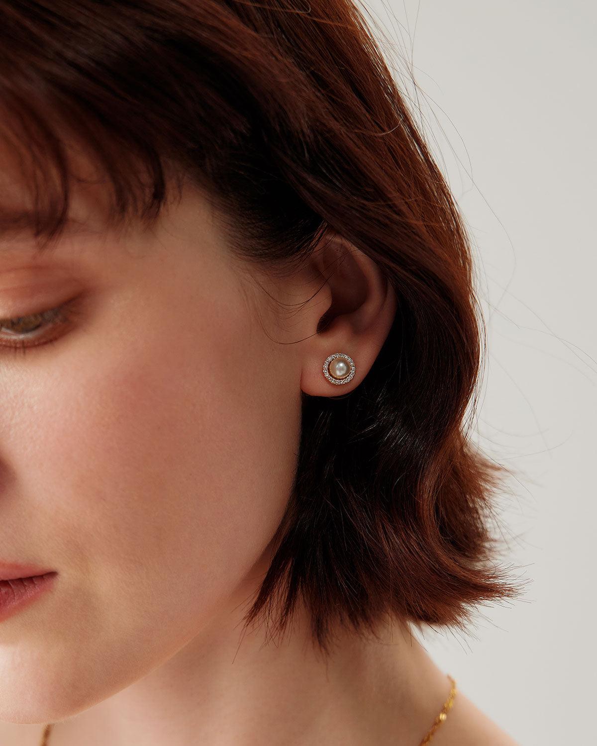 Gold Pearl Stud Earrings Product Image