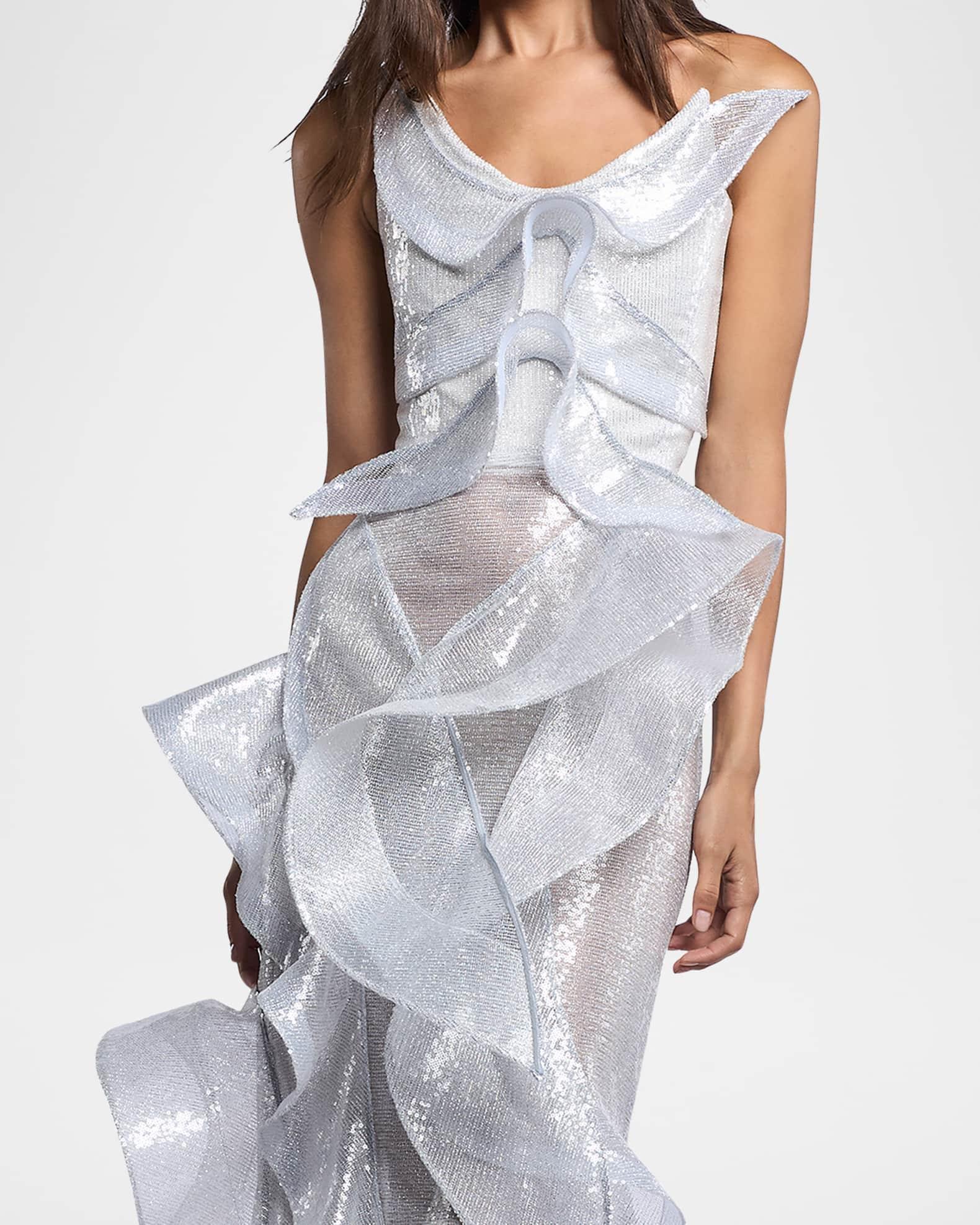 Refraction Strapless Ruffle Sequin Trumpet Gown Product Image