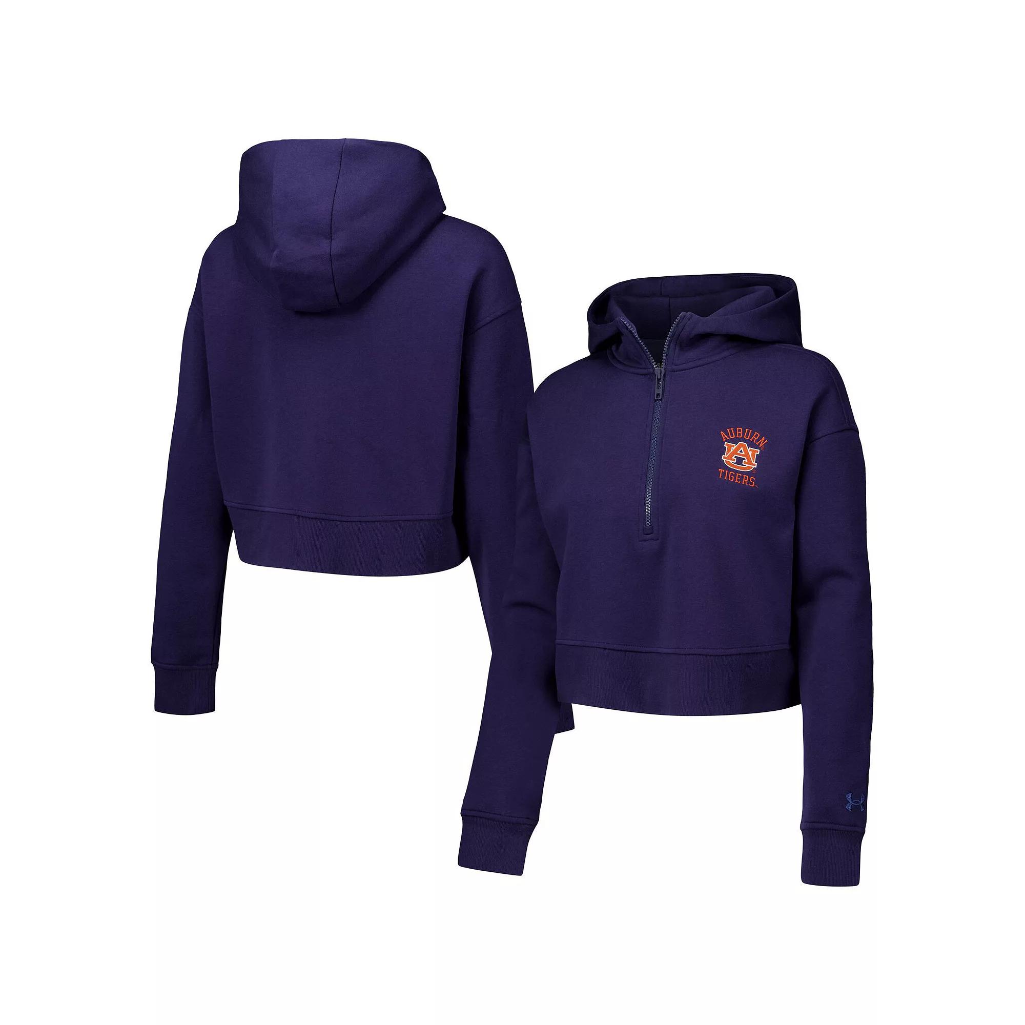 Women's Under Armour Navy Auburn Tigers Inline Modest Cropped Half-Zip Hoodie,  Product Image