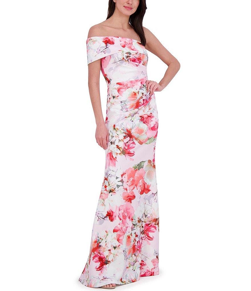 Eliza J Scuba Floral Print One-Shoulder Neck Sleeveless Sheath Gown Product Image