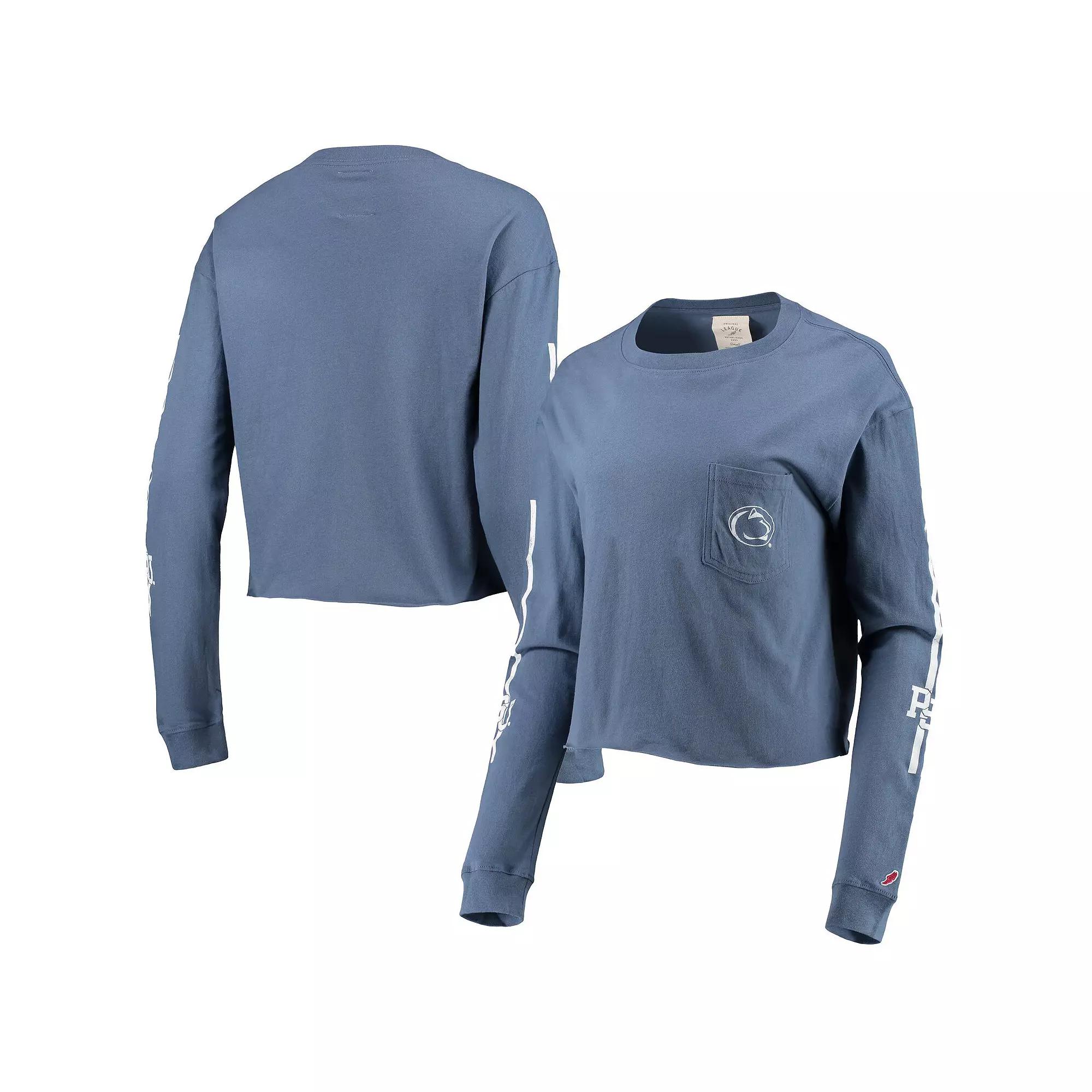 Women's League Collegiate Wear Navy Penn State Nittany Lions Clothesline Cotton Midi Crop Long Sleeve T-Shirt,  Product Image