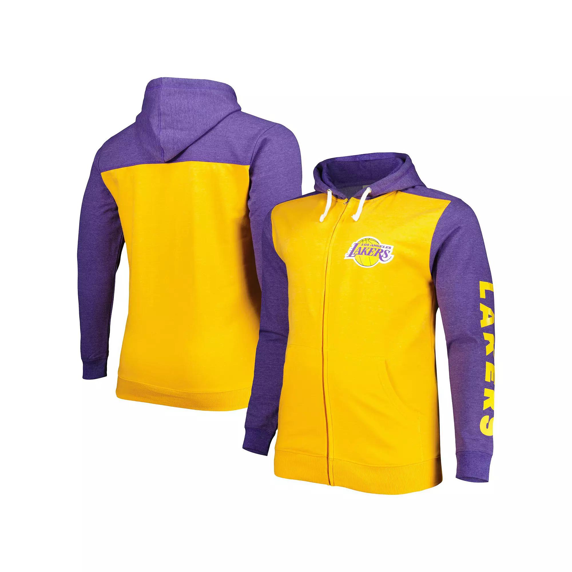 Men's Fanatics Branded Gold/Purple Los Angeles Lakers Big & Tall Down and Distance Full-Zip Hoodie,  Product Image