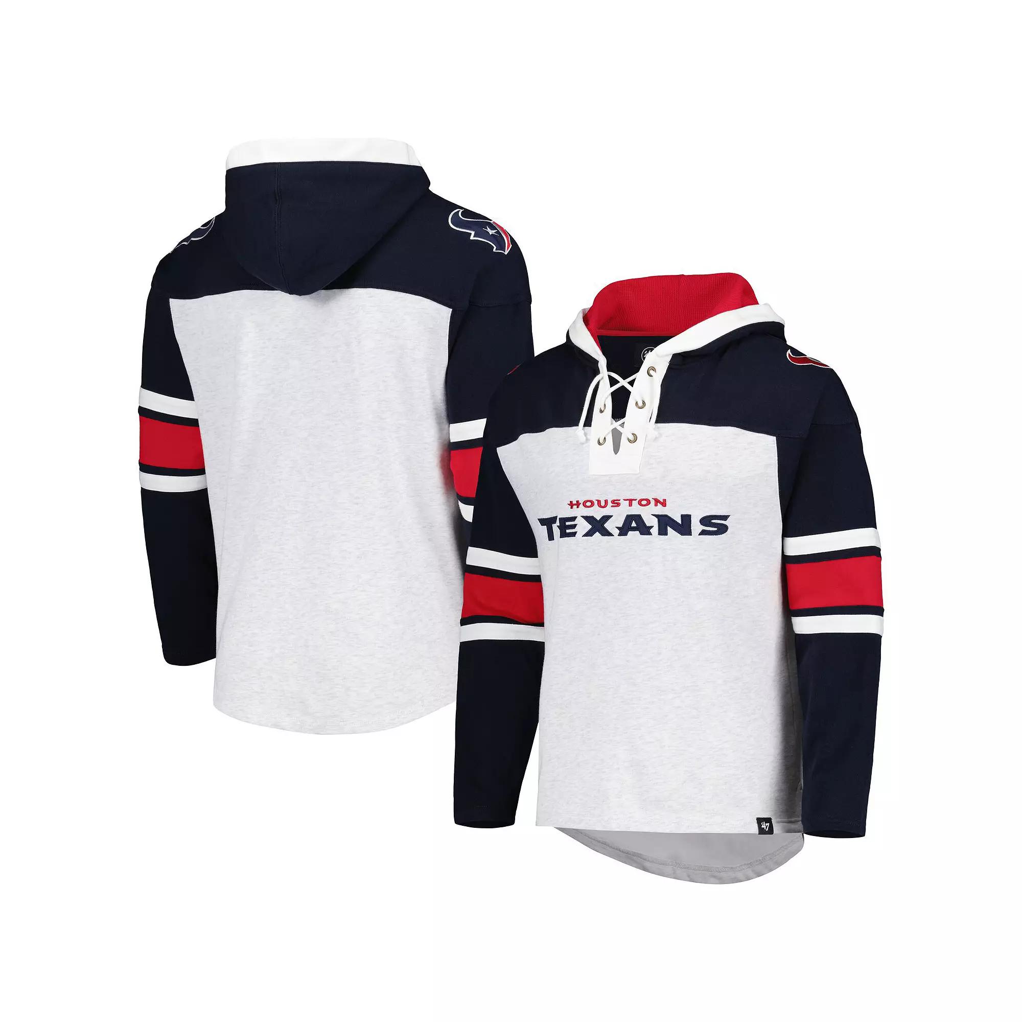 Men's '47 Houston Texans Heather Gray Gridiron Lace-Up Pullover Hoodie, Size: 2XL, Grey Product Image