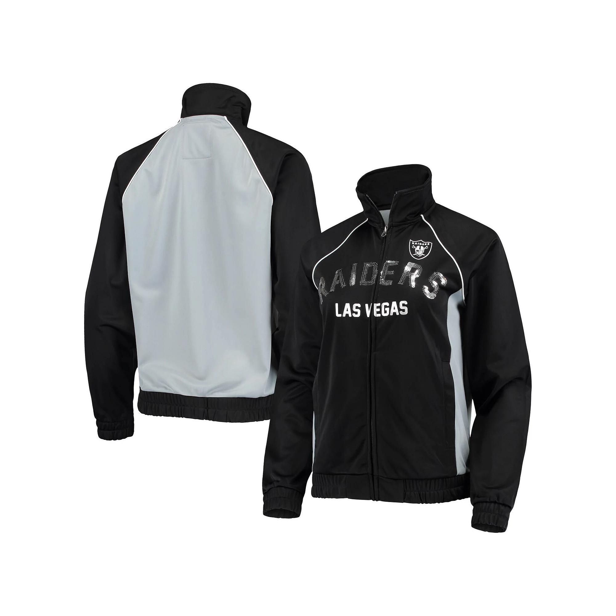 Women's G-III 4Her by Carl Banks Black/Silver Las Vegas Raiders Backfield Raglan Full-Zip Track Jacket, Size: XS, Lvr Black Product Image