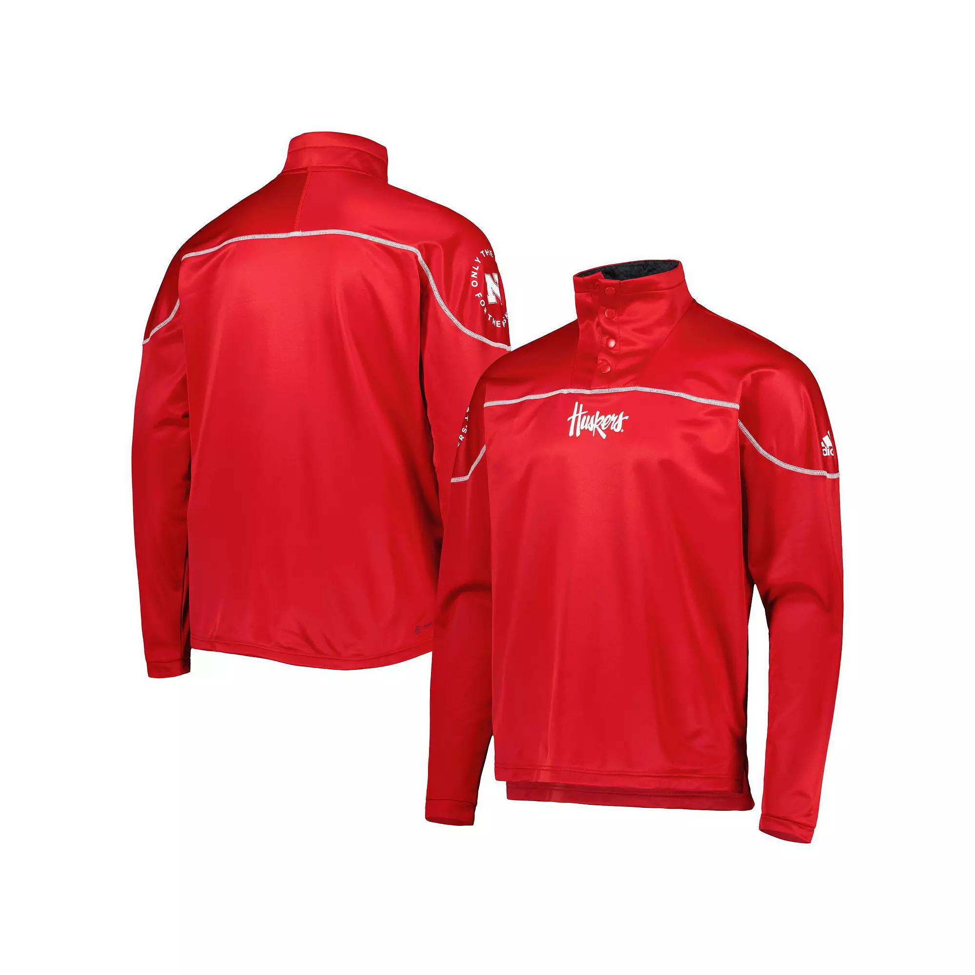 Men's adidas Scarlet Nebraska Huskers AEROREADY Knit Quarter-Snap Jacket,  Product Image