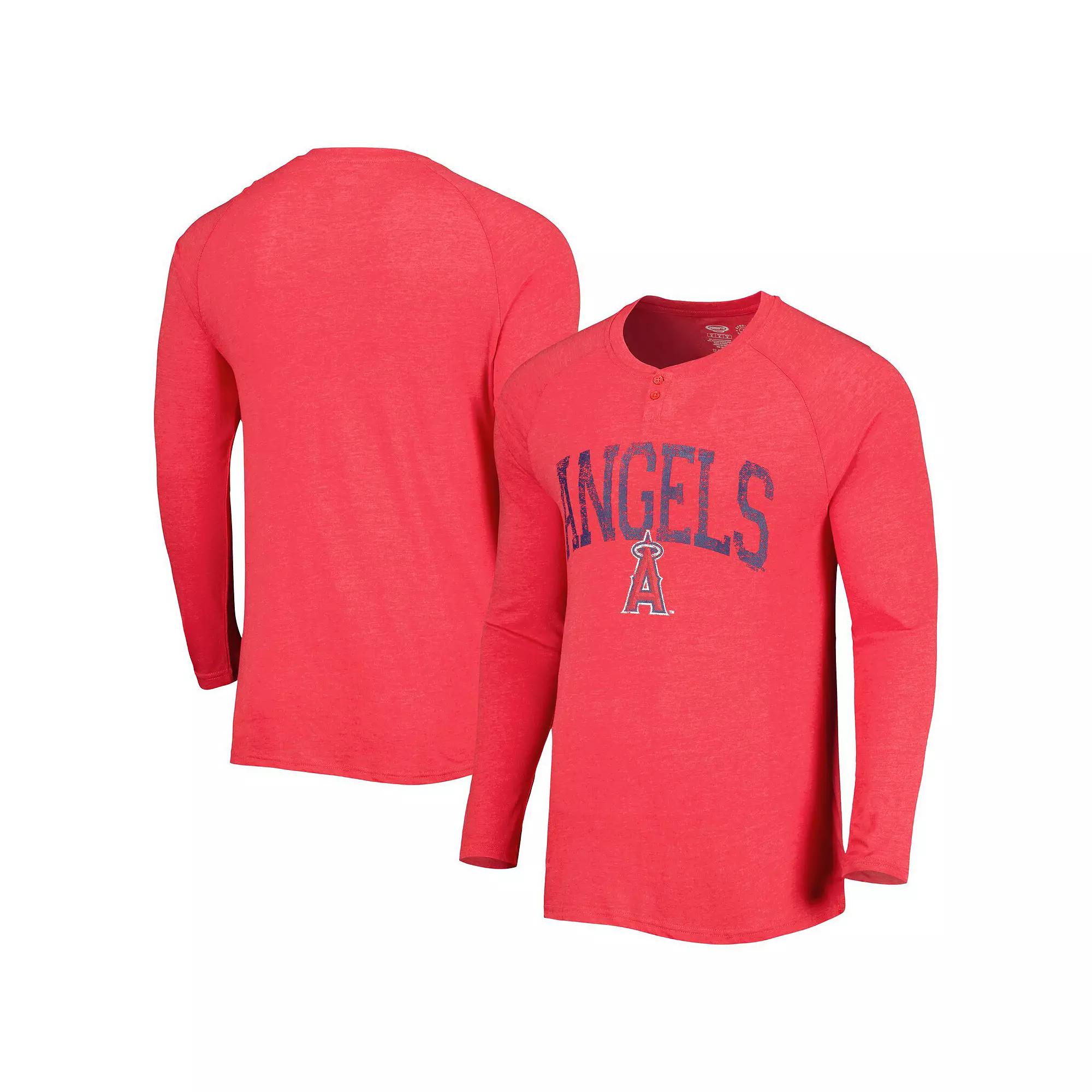 Men's Concepts Sport Red Los Angeles Angels Inertia Raglan Long Sleeve Henley T-Shirt,  Product Image