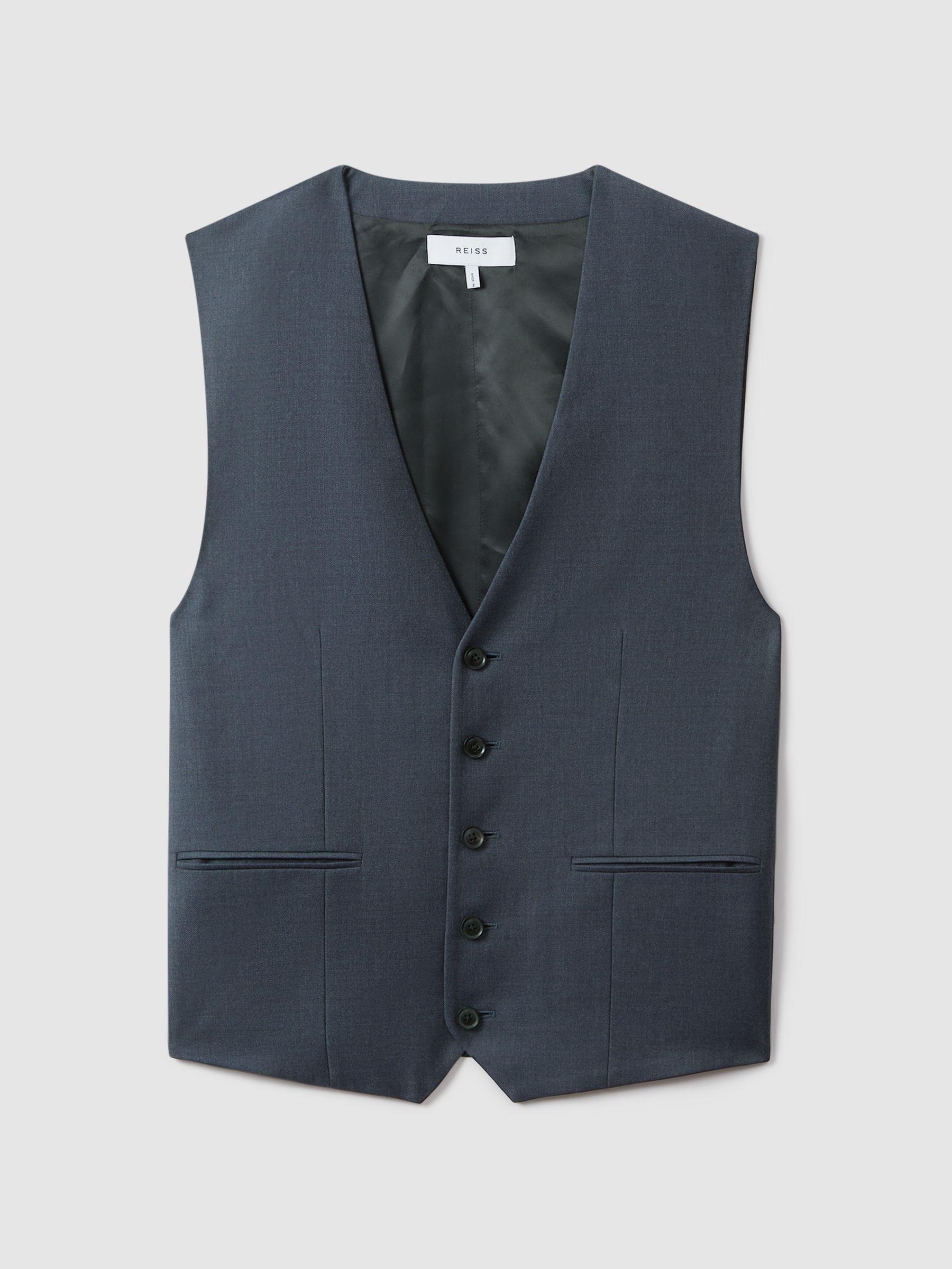 Slim Fit Single Breasted Wool Waistcoat in Airforce Blue Product Image