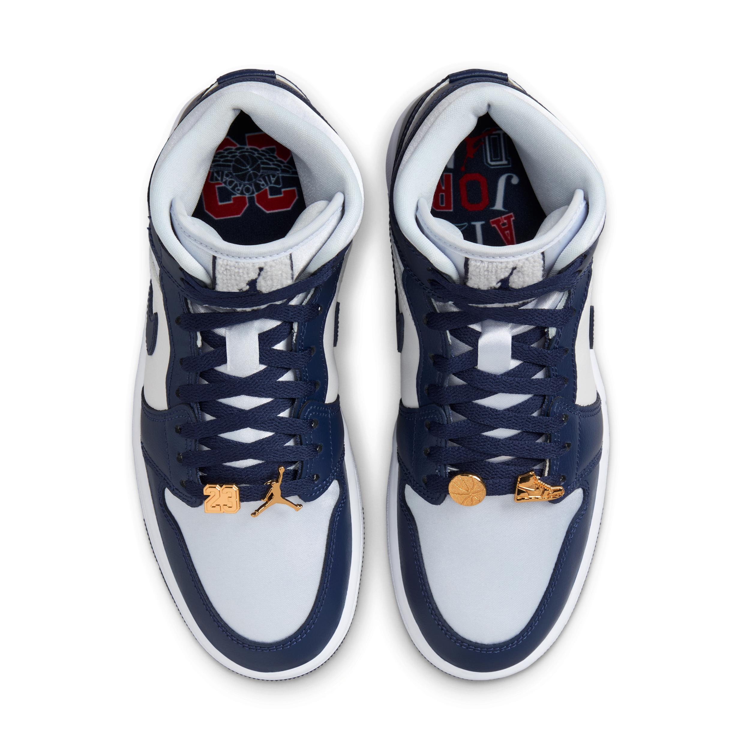Jordan Womens Jordan Jordan 1 Mid SE - Womens Shoes Midnight Navy/Football Gray Product Image
