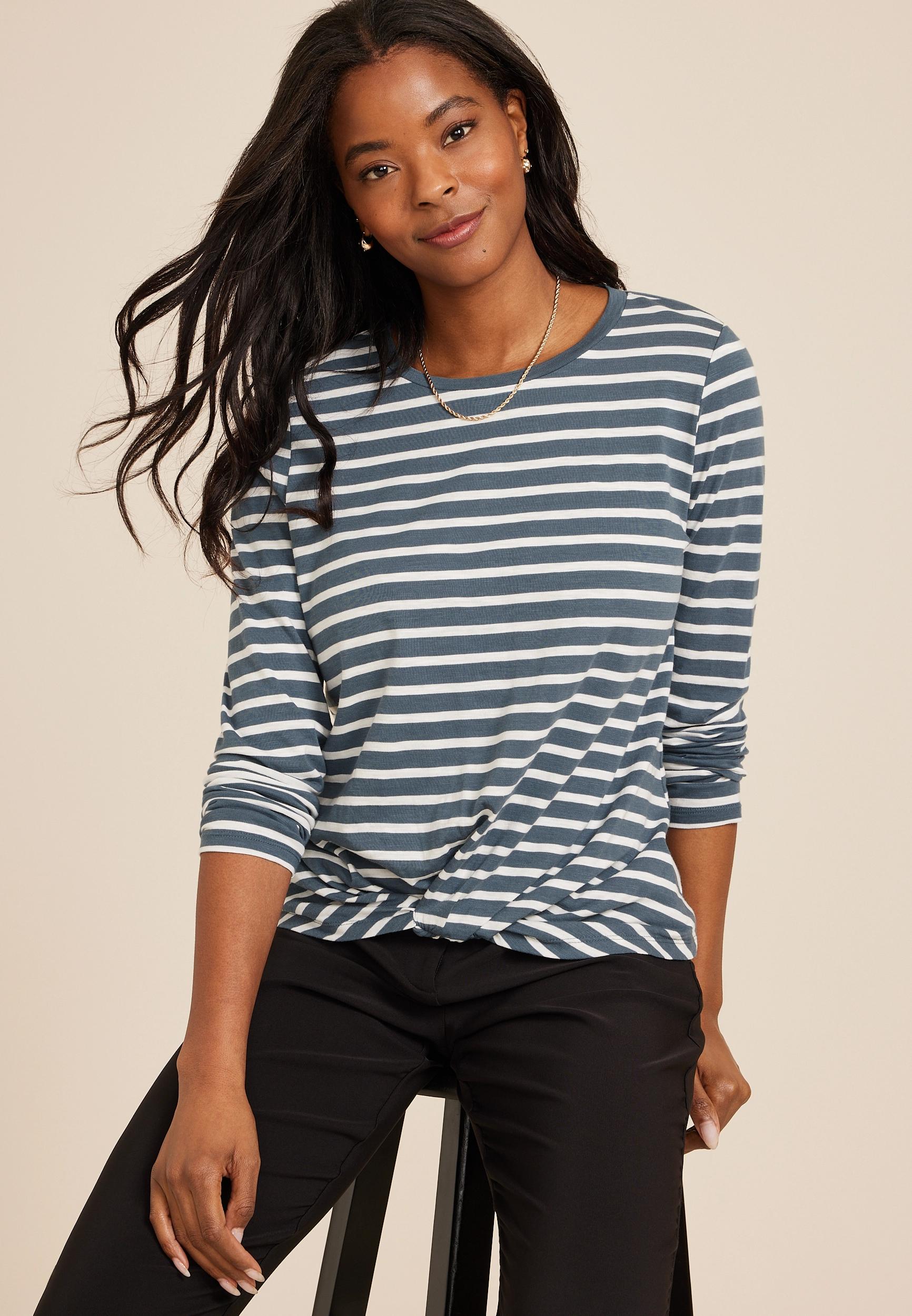 24/7 Austin Striped Knot Hem Long Sleeve Tee Product Image