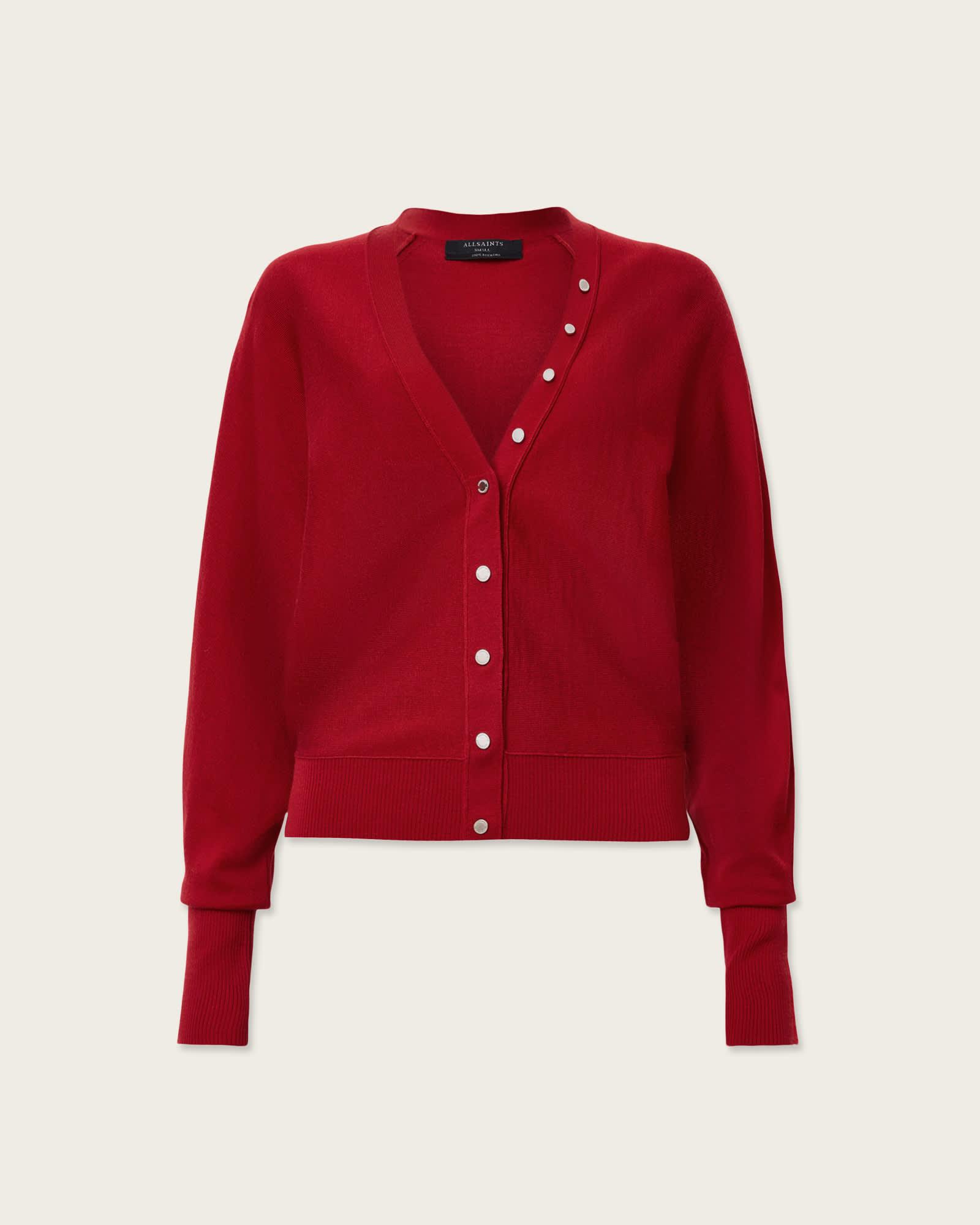 Honor V-Neck Cardigan CRIMSON RED | ALLSAINTS US Product Image