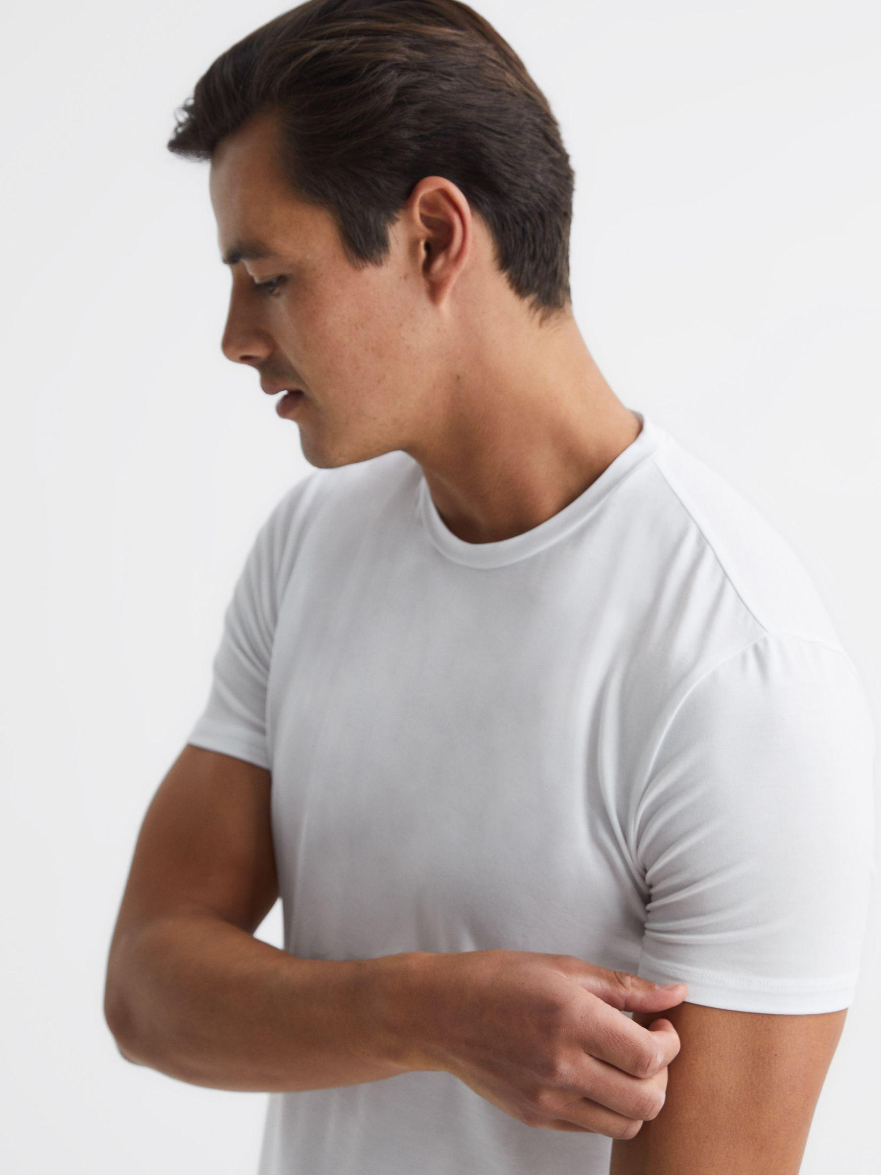 Crew Neck Mercerised Cotton Jersey T-Shirt in White Product Image