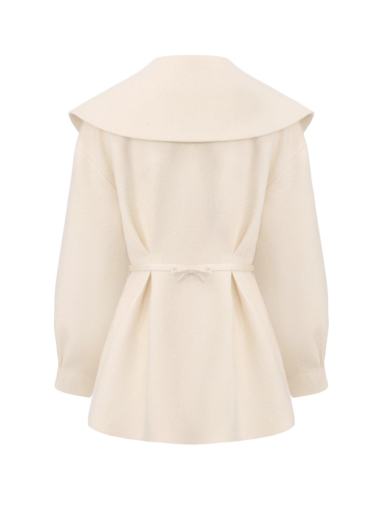 Claudine Bow-Back Wool White Coat Product Image