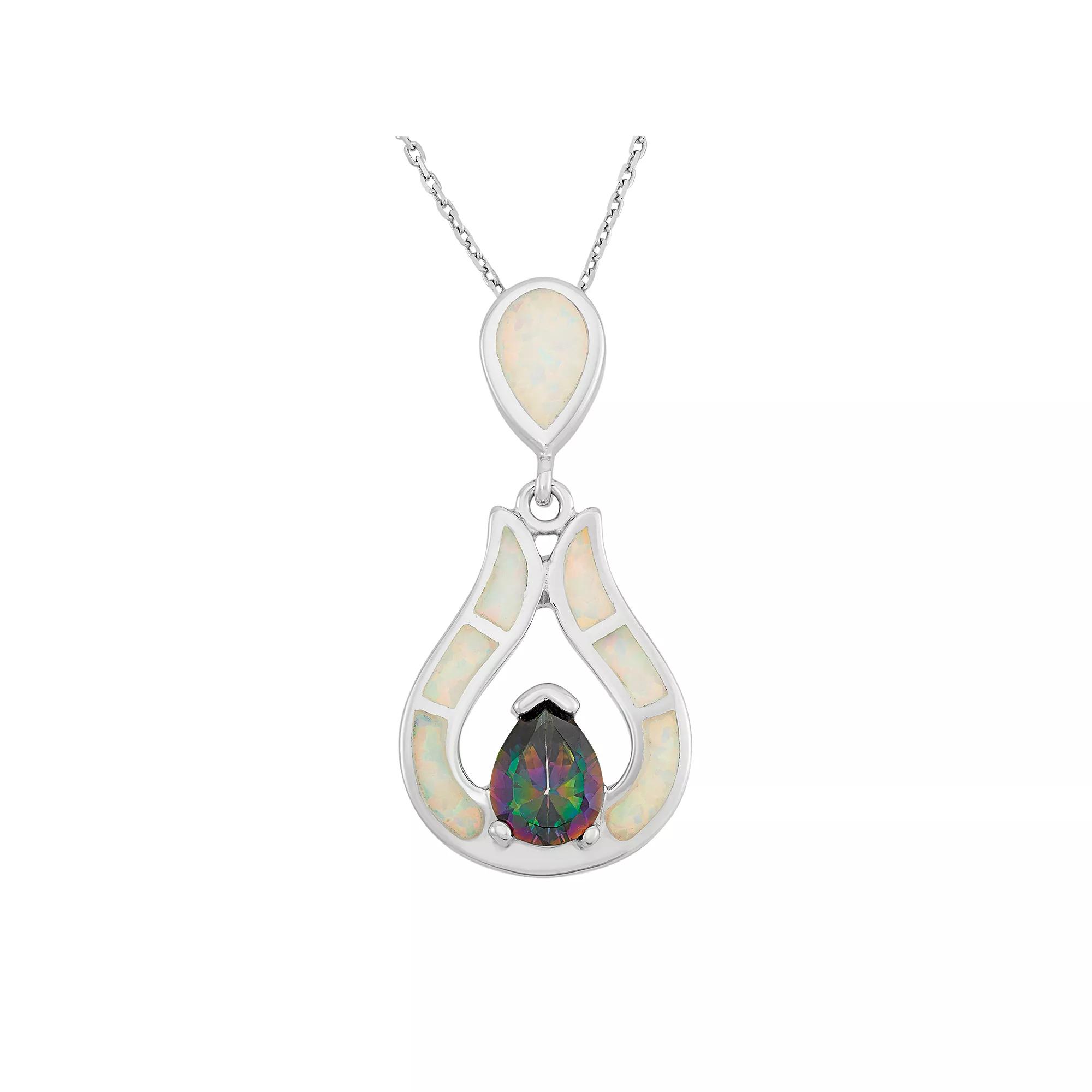 Lab-Created Opal & Cubic Zirconia Sterling Silver Teardrop Pendant Necklace, Women's, Size: 18", Multicolor Product Image