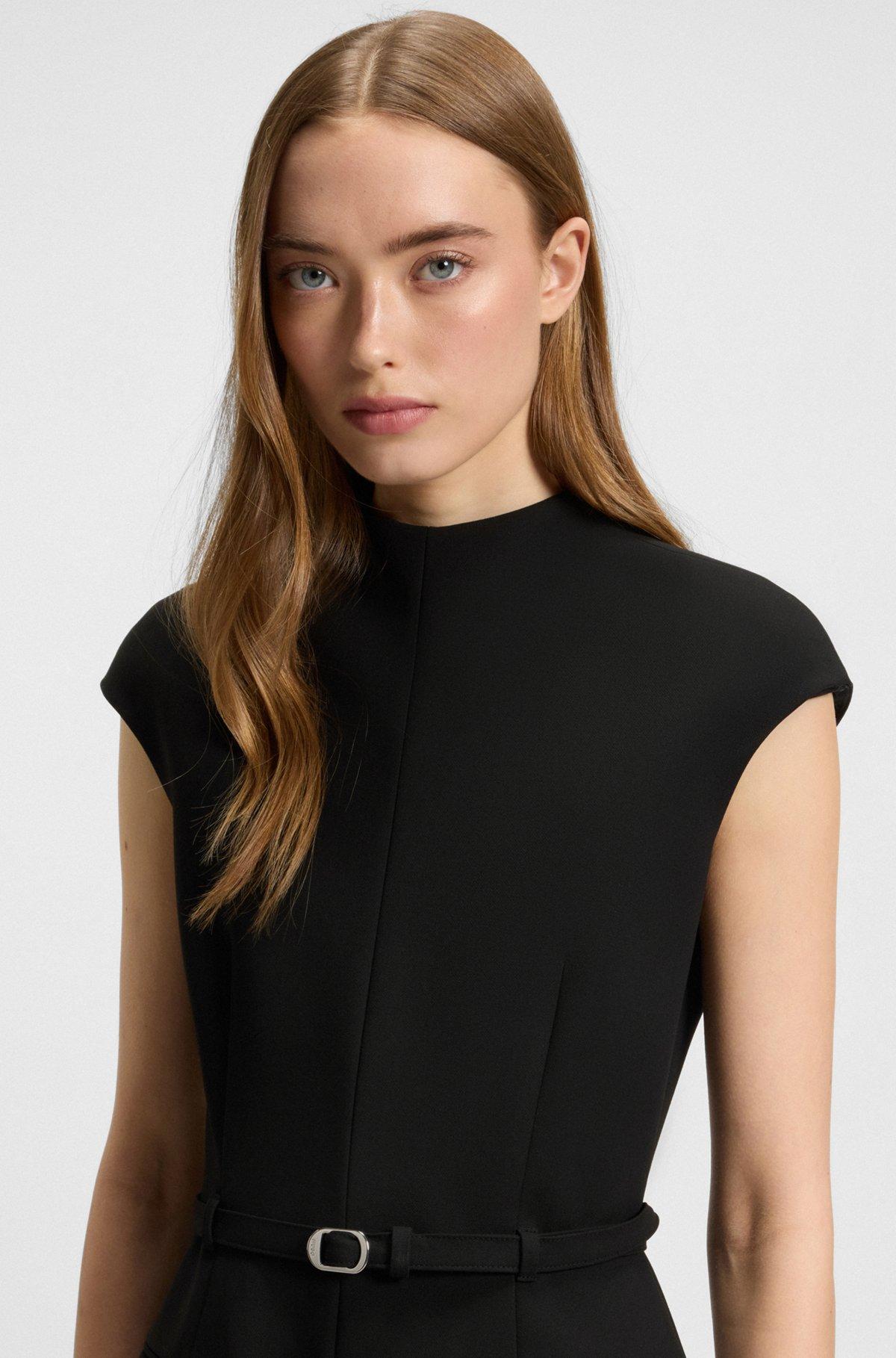 HUGO - Belted mock-neck dress with subtle shoulder padding - Black Product Image