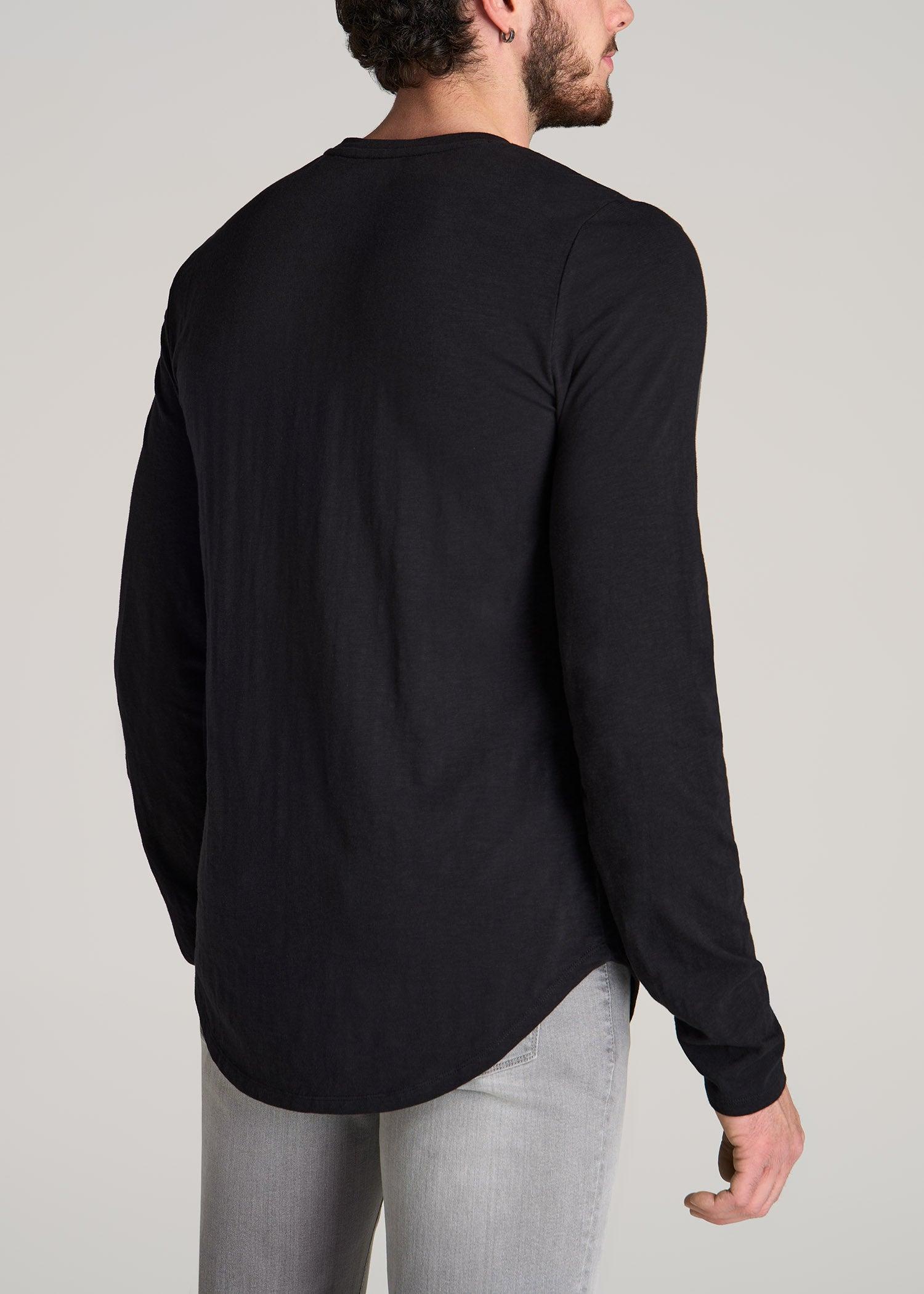 Slub Long Sleeve Scoop Tee for Tall Men in Black Male Product Image