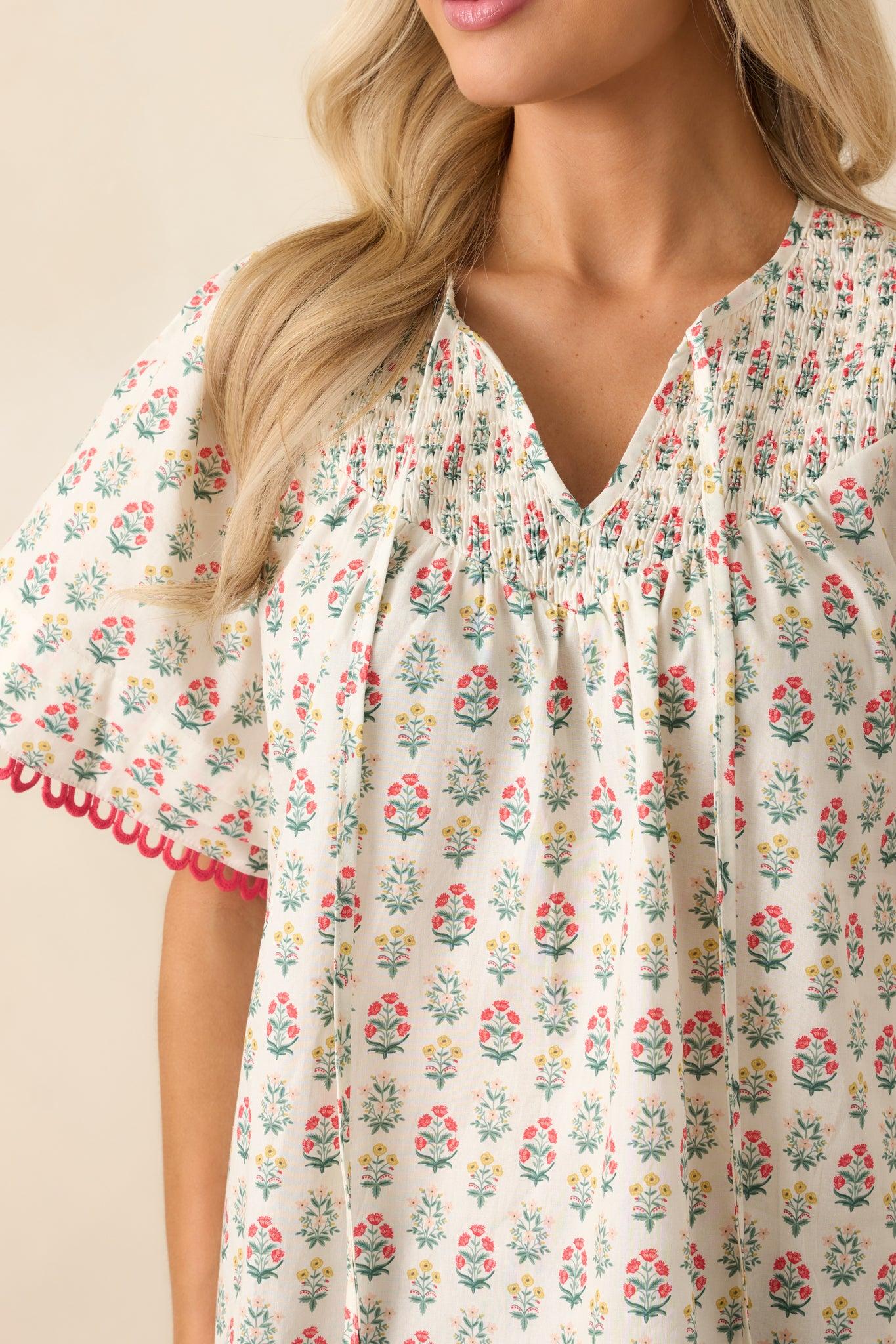 These Are The Good Times Red Floral Cotton Short Sleeve Top Product Image