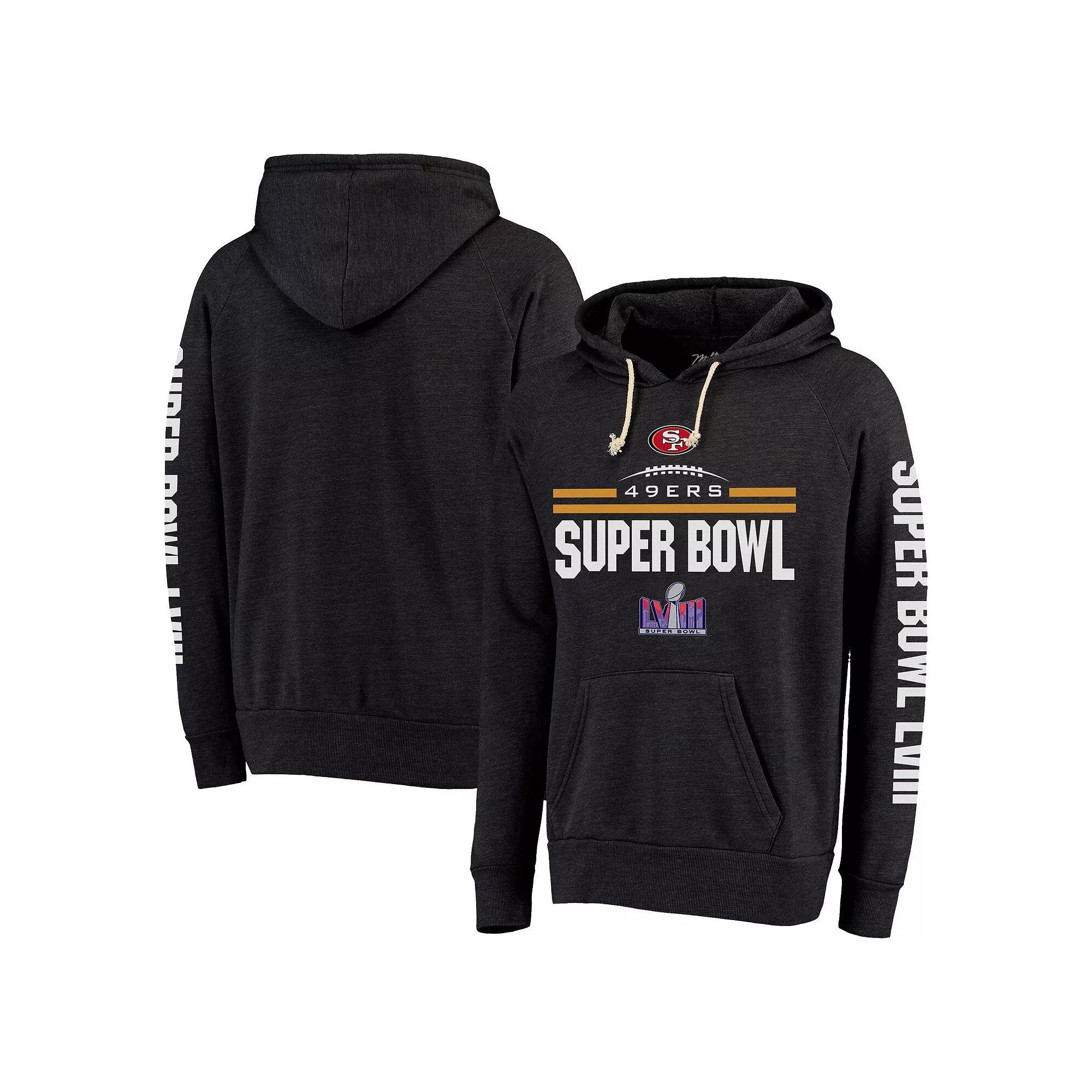 Men's Majestic Threads  Heather Black San Francisco 49ers Super Bowl LVIII Tri-Blend Pullover Hoodie, Size: XL Product Image