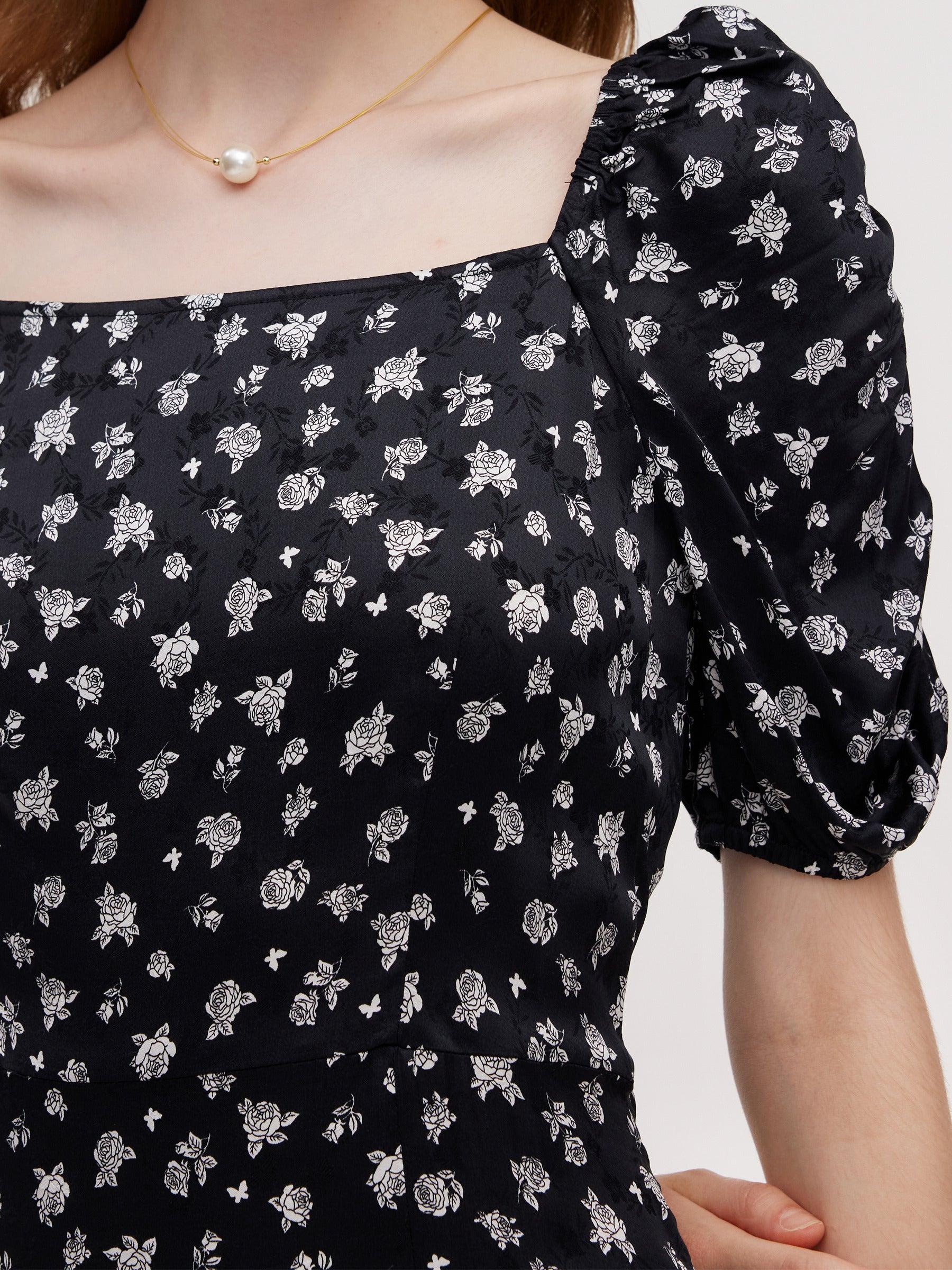 Floral Print Square Neck Women Side Slit Maxi Dress Product Image