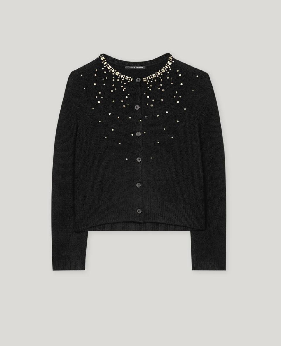 Luisa Cerano Black Crystal Embellished Cardigan Product Image
