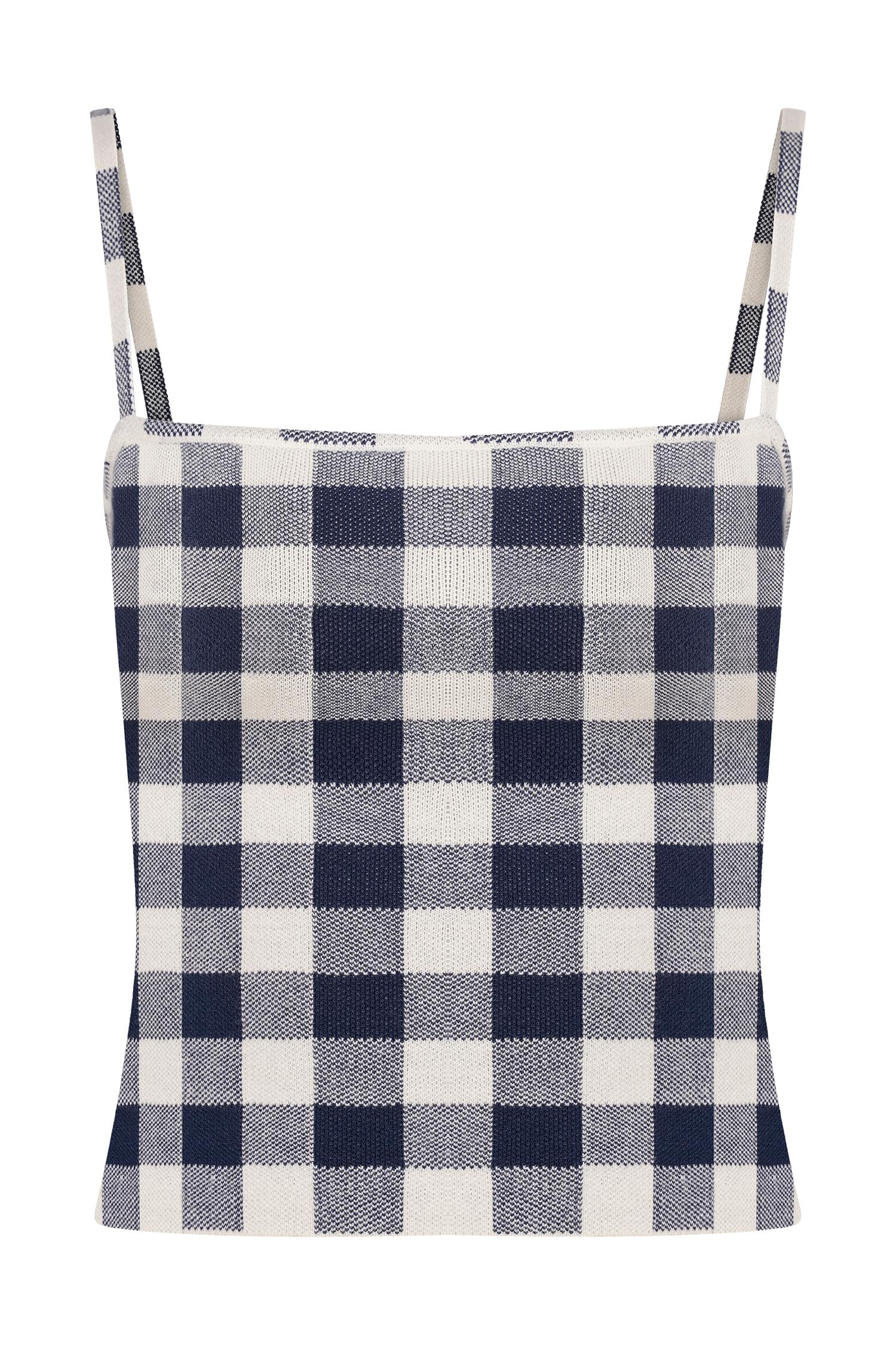 Marcie Sleeveless Knit Top - Navy Gingham Product Image