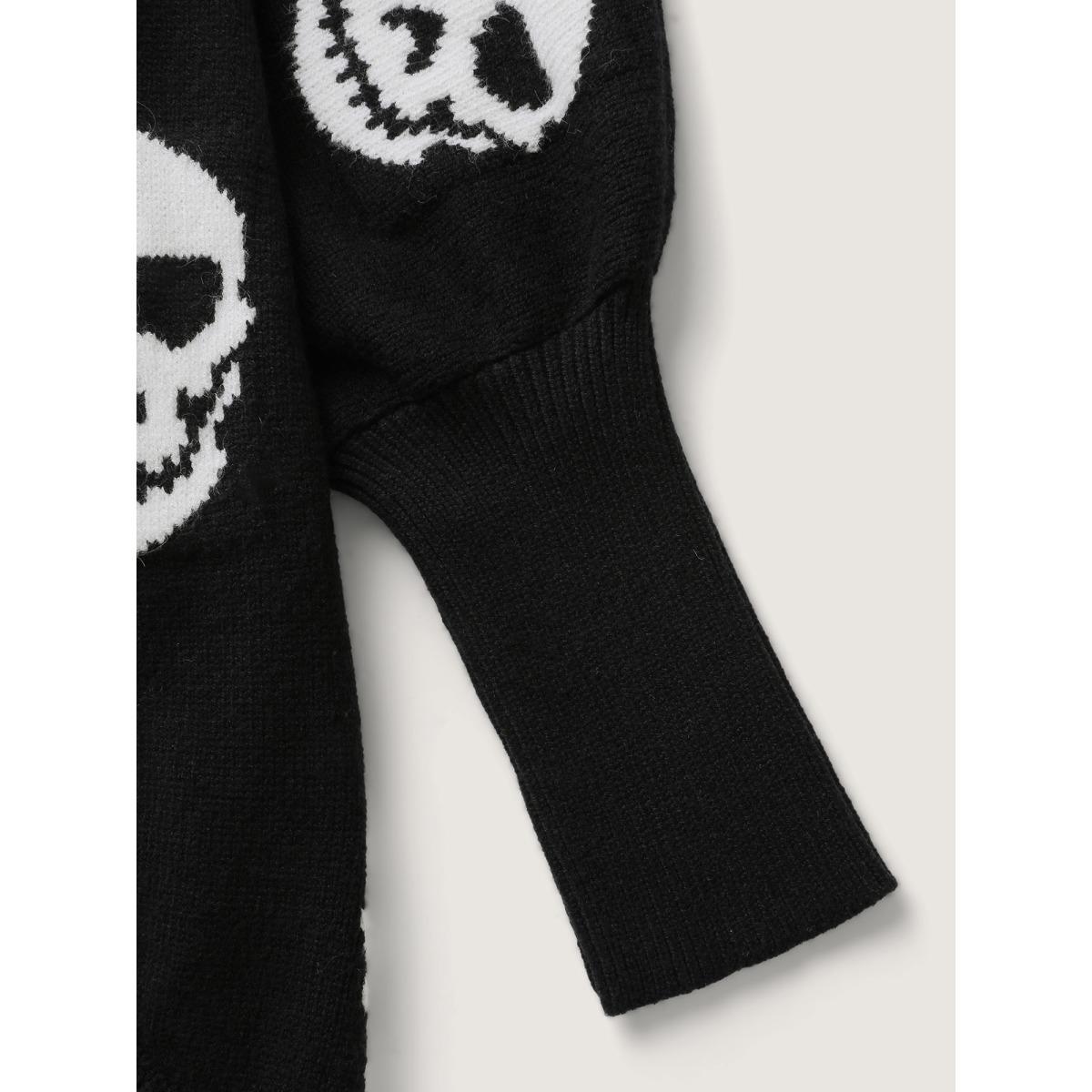 Plus Size Skull Print Batwing Sleeve Knit Cardigan Black Women Playful Loose Long Sleeve Casual Cardigans BloomChic 14-16/1X Product Image