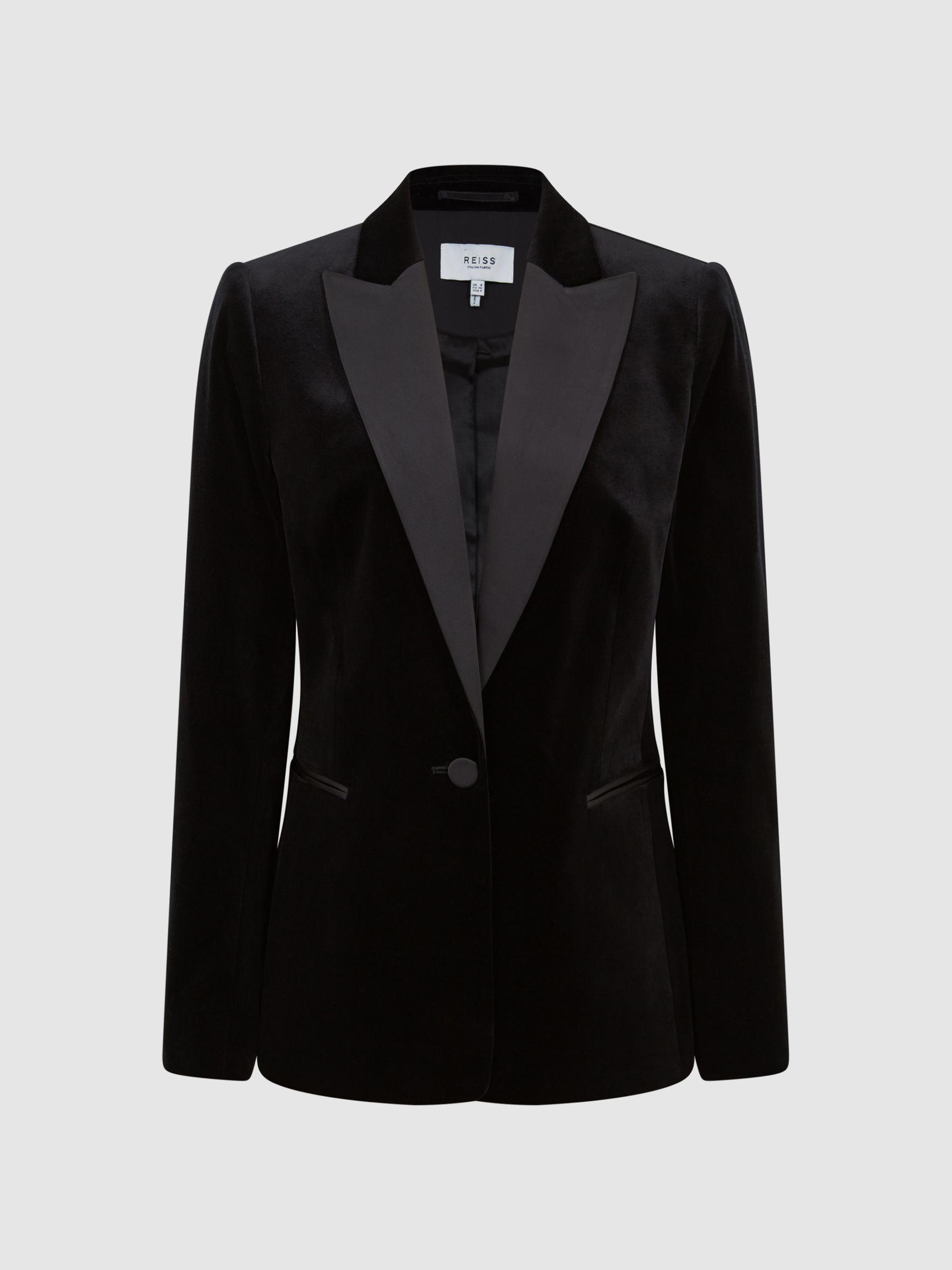Velvet Single Breasted Blazer in Black Product Image