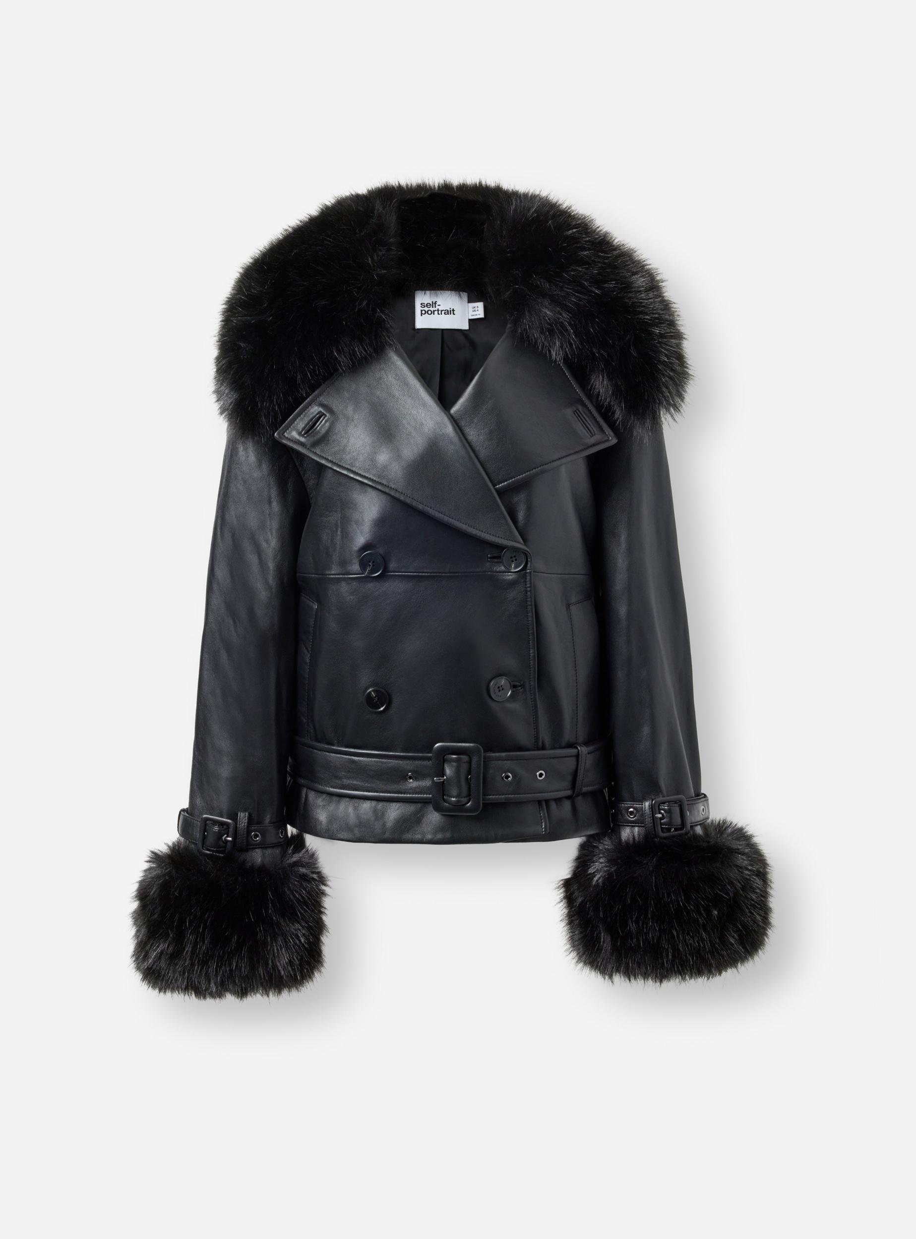 Black Belted Leather Jacket Product Image