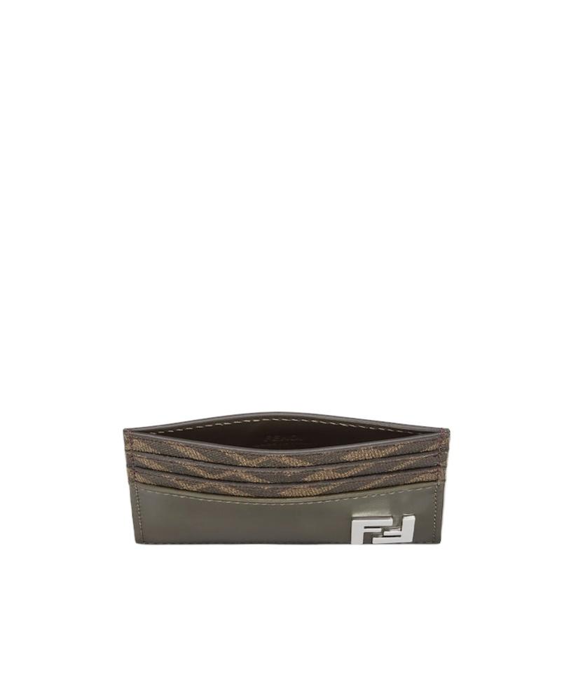 FENDI Brown Card-holder With Squared Ff Motif In Leather And Ff Canvas Man In Ebony Product Image