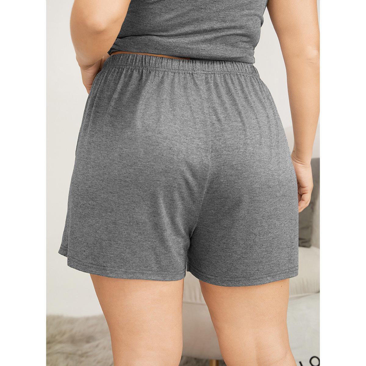 Plus Size Solid Guipure Lace Pocket Sleep Shorts Women DimGray Elegant Plain Lace Shoulderless Pocket Loungewear BloomChic 14-16/1X Product Image