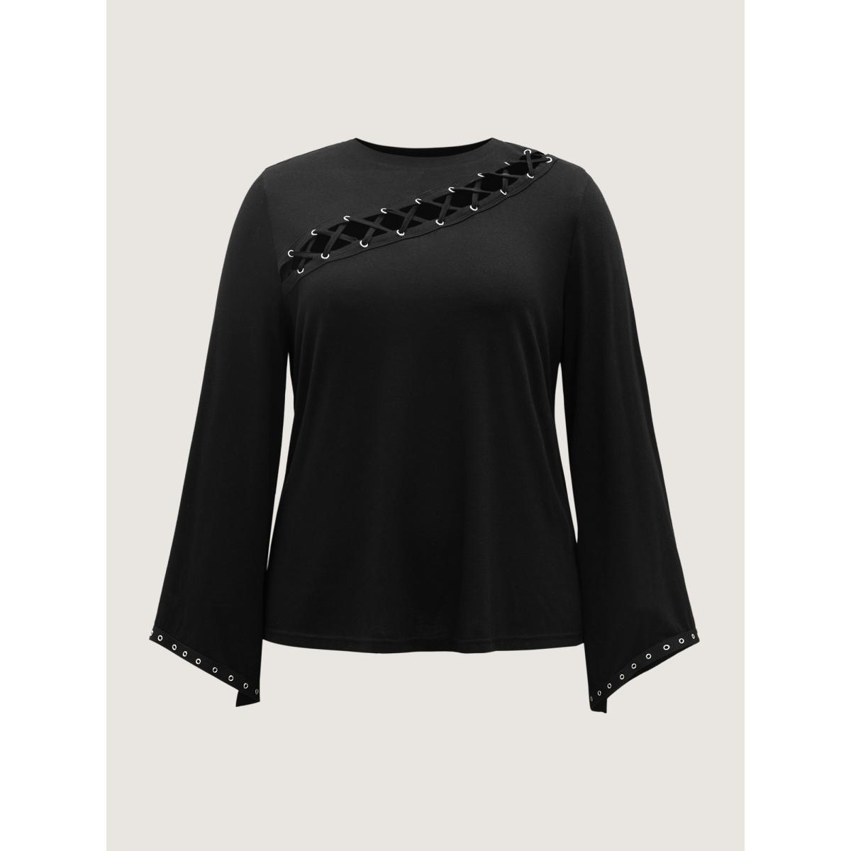 Plus Size Peek-A-Boo Cut-Out Neckline T-shirt Black Women Timeless Eyelet Round Neck Elegant T-shirts BloomChic 28/5X Product Image