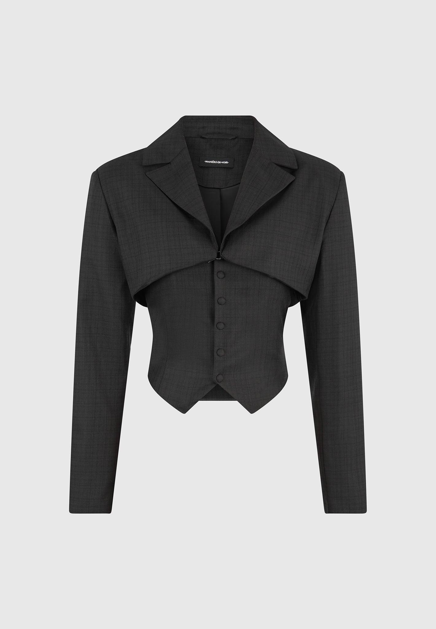 Lise - Cropped Tailored Blazer & Button Detail Bandeau - Black Female Product Image