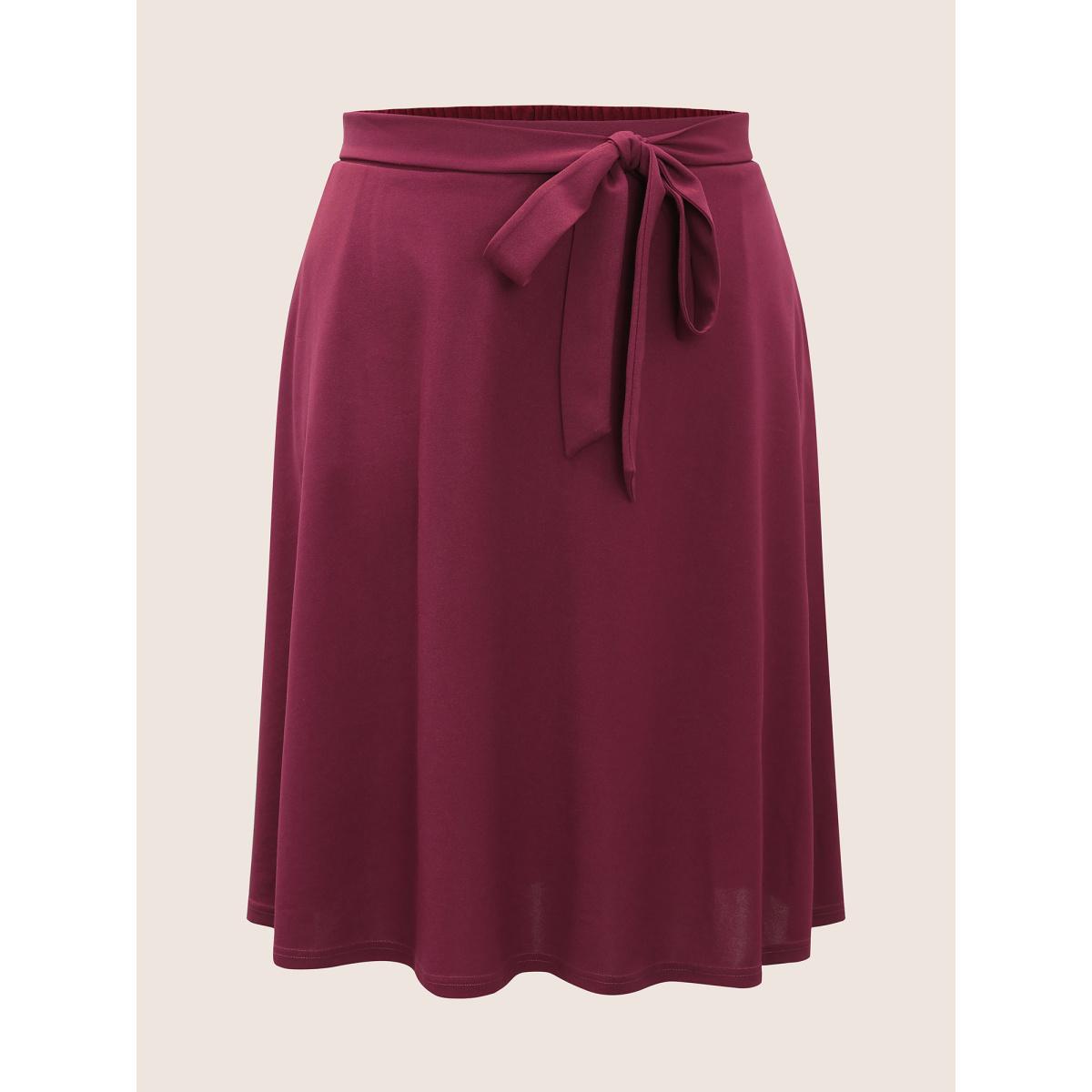 Plus Size Plain Elastic Waist Pocket Ties Cropped Skirt Women RedViolet Workwear Essentials Belted No stretch Slanted pocket Belt Work Skirts BloomChic 18-20/2X Product Image