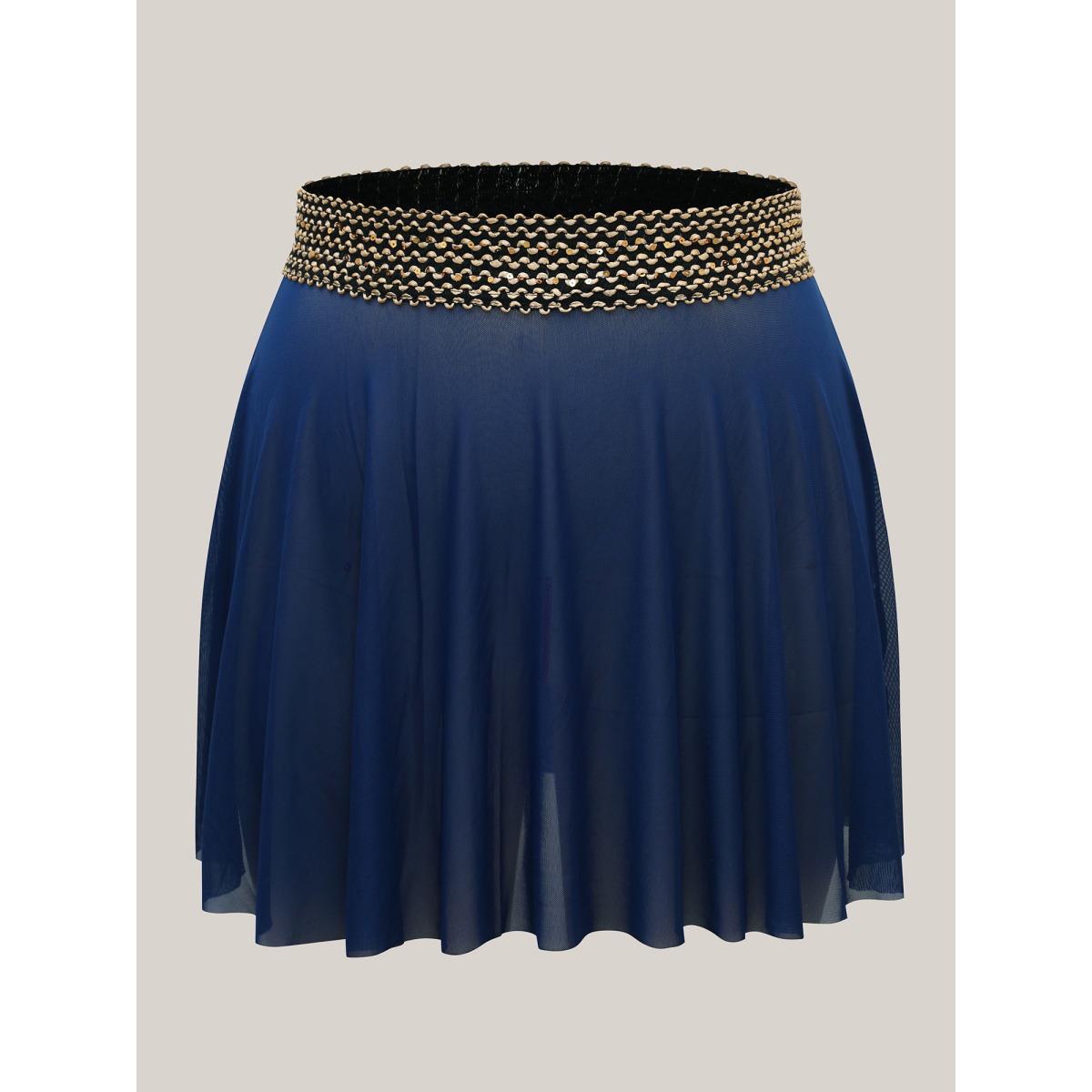 Plus Size 2-in-1 Embroidered Surplice Swim Dress Women's Swimwear Indigo Beach Bodycon Overlap Collar High stretch Curve Swim Dresses BloomChic 30/6X Product Image