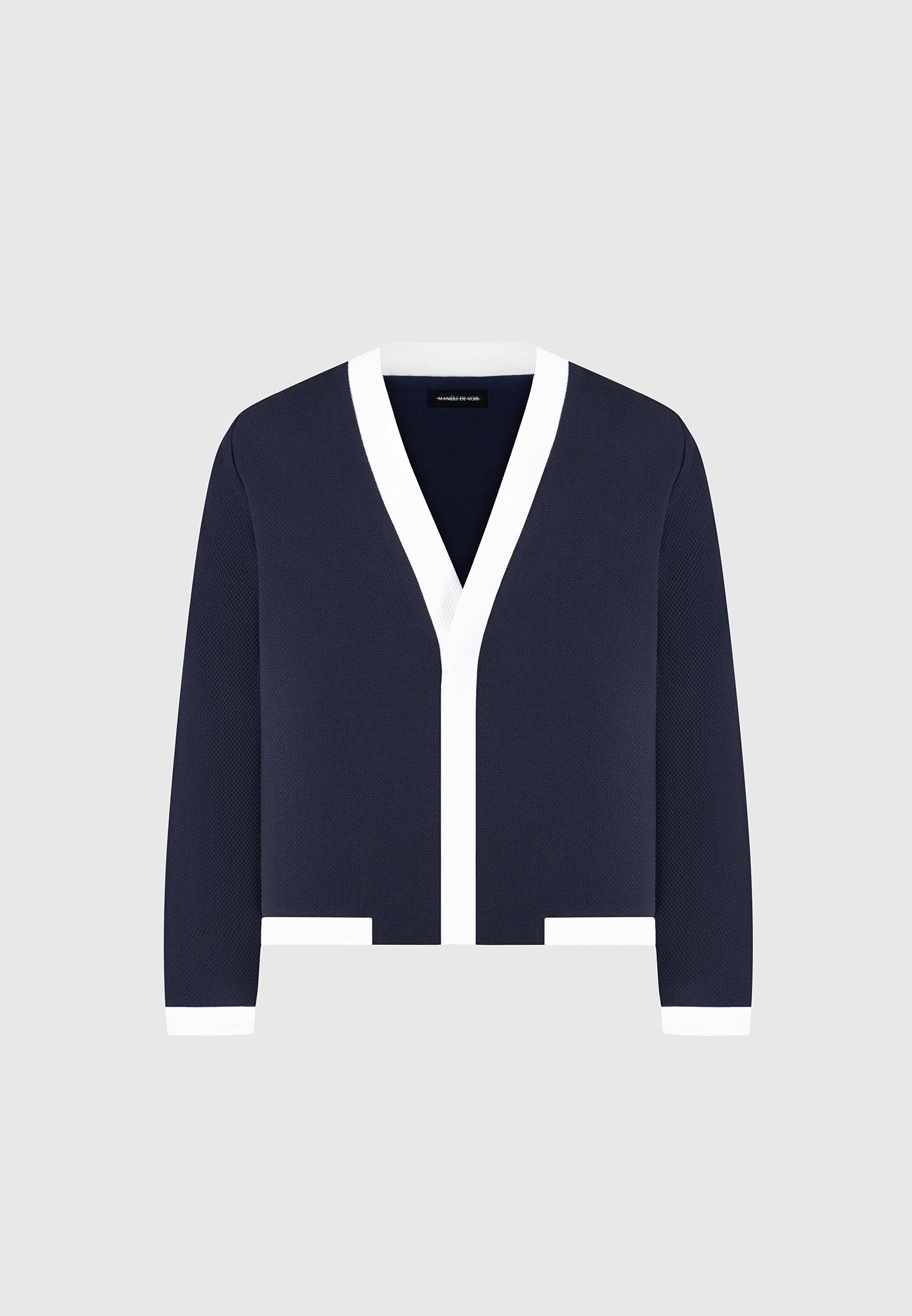 Clovis - Textured Contrast Cardigan - Navy/White Male Product Image