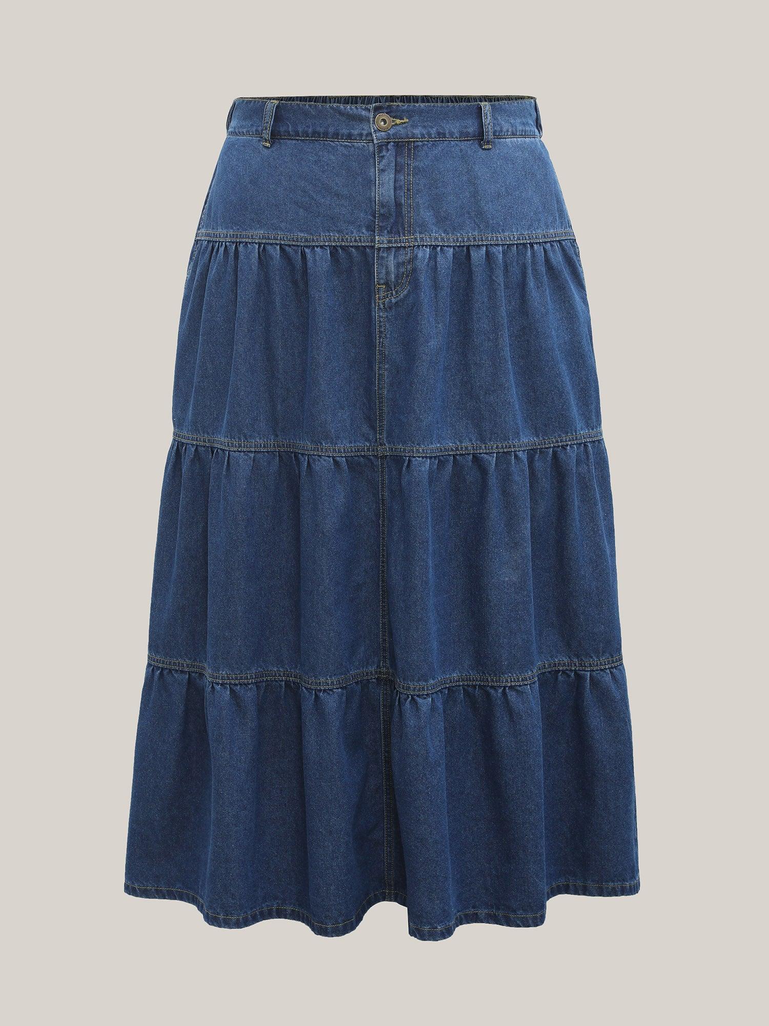 Seamed Tiered A-Line Denim Maxi Skirt Female Product Image