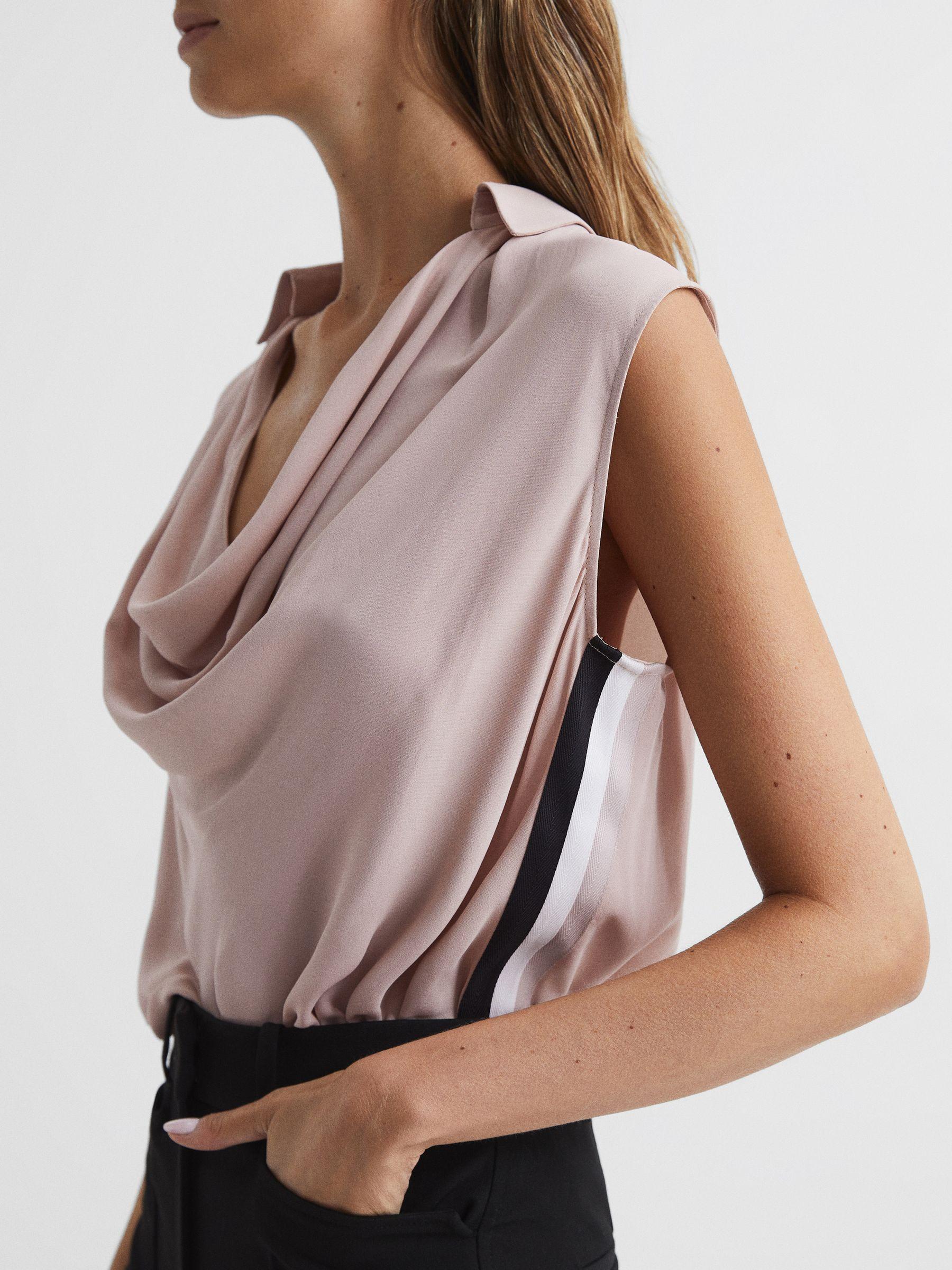 Cowl Front Sleeveless Blouse in Nude Product Image