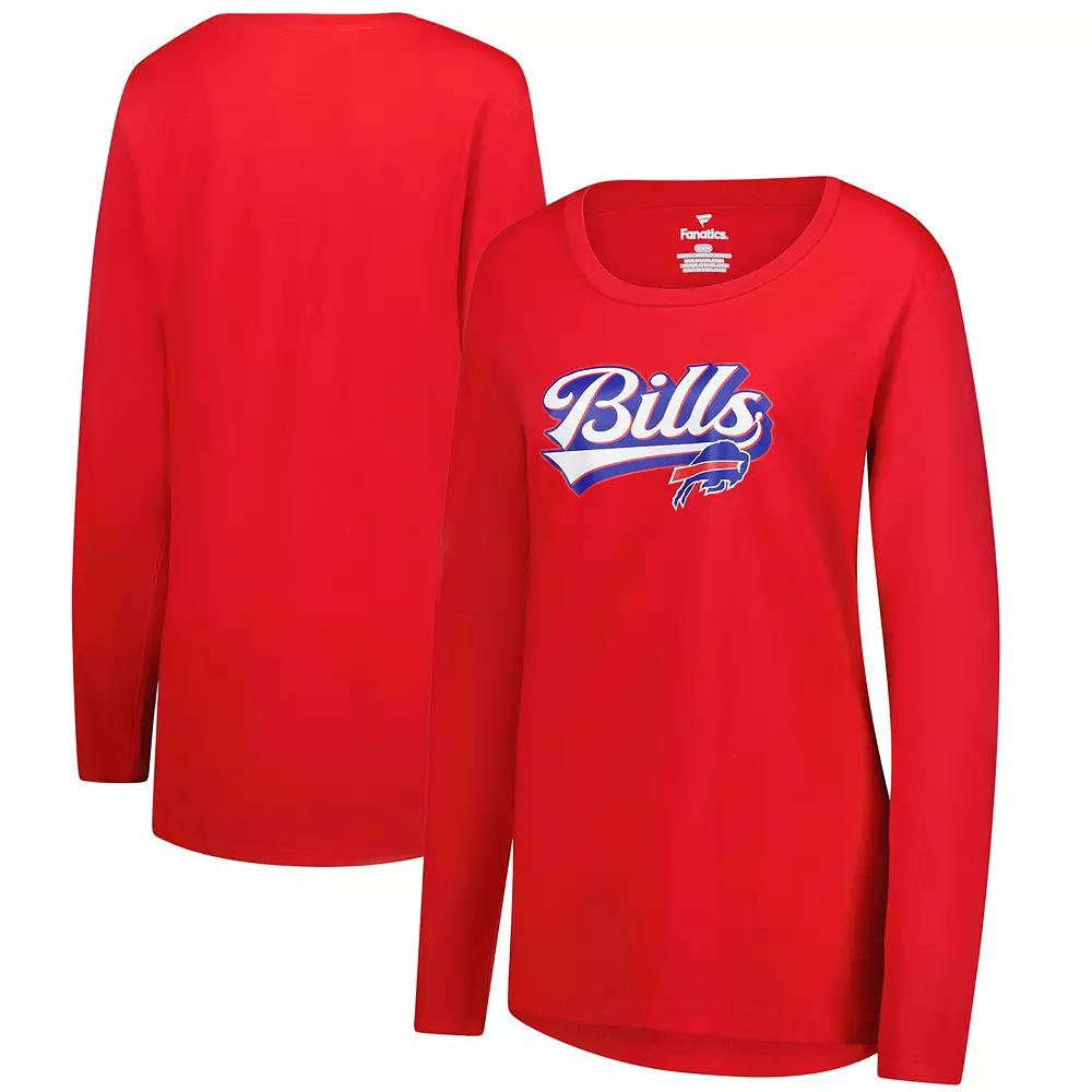 Women's Fanatics  Red Buffalo Bills Long Sleeve Wordmark T-Shirt, Size: XL Product Image
