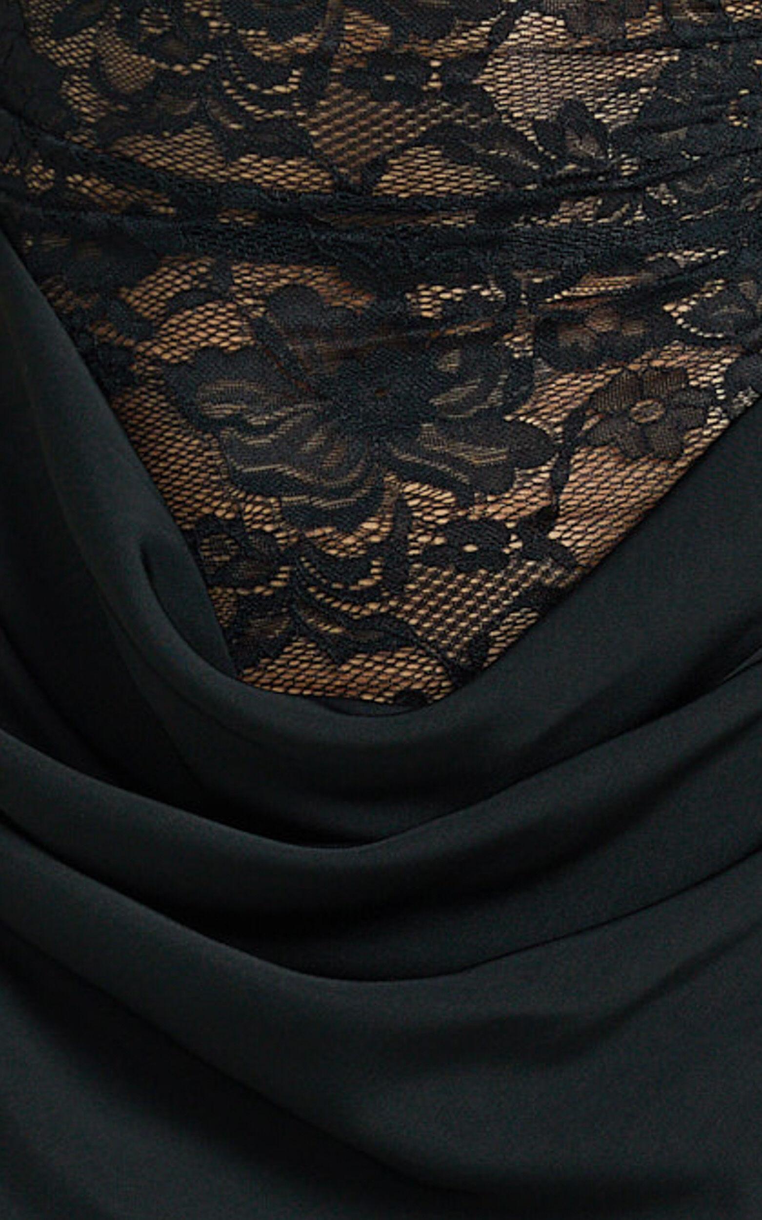 Rania Maxi Dress - Contrast Lace Bodice Bias Cowl Drop Waist Dress in Black Product Image