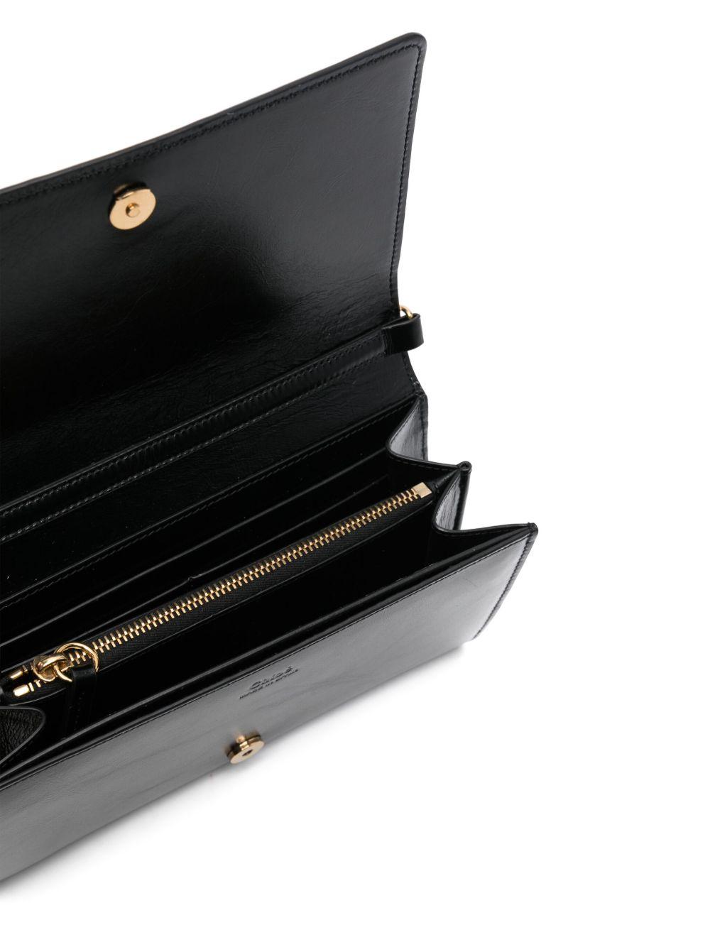 CHLOÉ Iconic Flap Wallet On Chain In Shiny Calfskin In Black Product Image