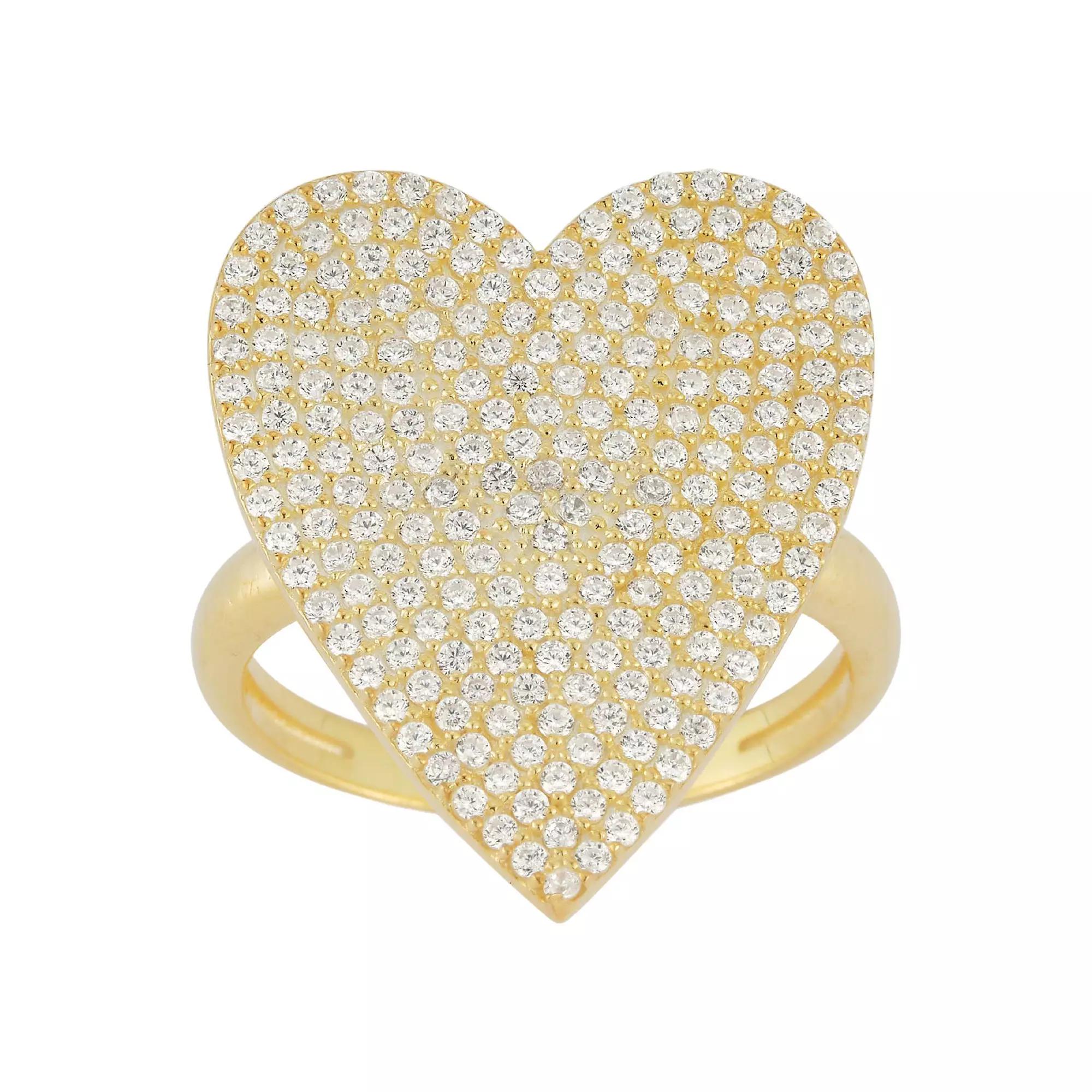 Sunkissed Sterling 14k Gold Over Silver Cubic Zirconia Pave Heart Ring, Women's, Size: 8, Gold Tone Product Image