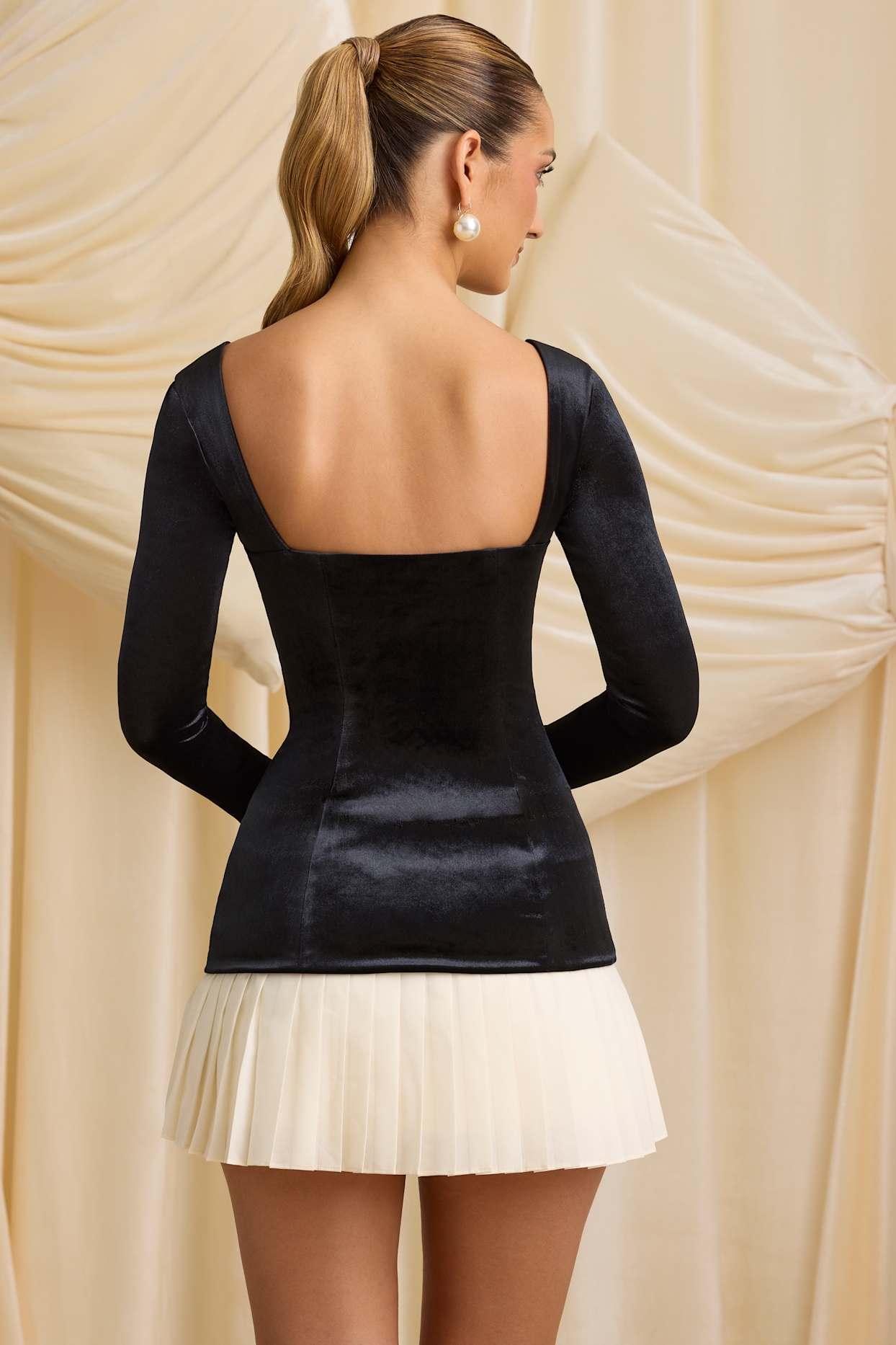 Layered Pleated Corset Mini Dress in Black Product Image