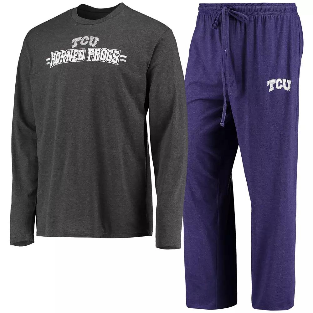 Men's Concepts Sport Purple/Heathered Charcoal TCU Horned Frogs Meter Long Sleeve T-Shirt & Pants Sleep Set,  Product Image