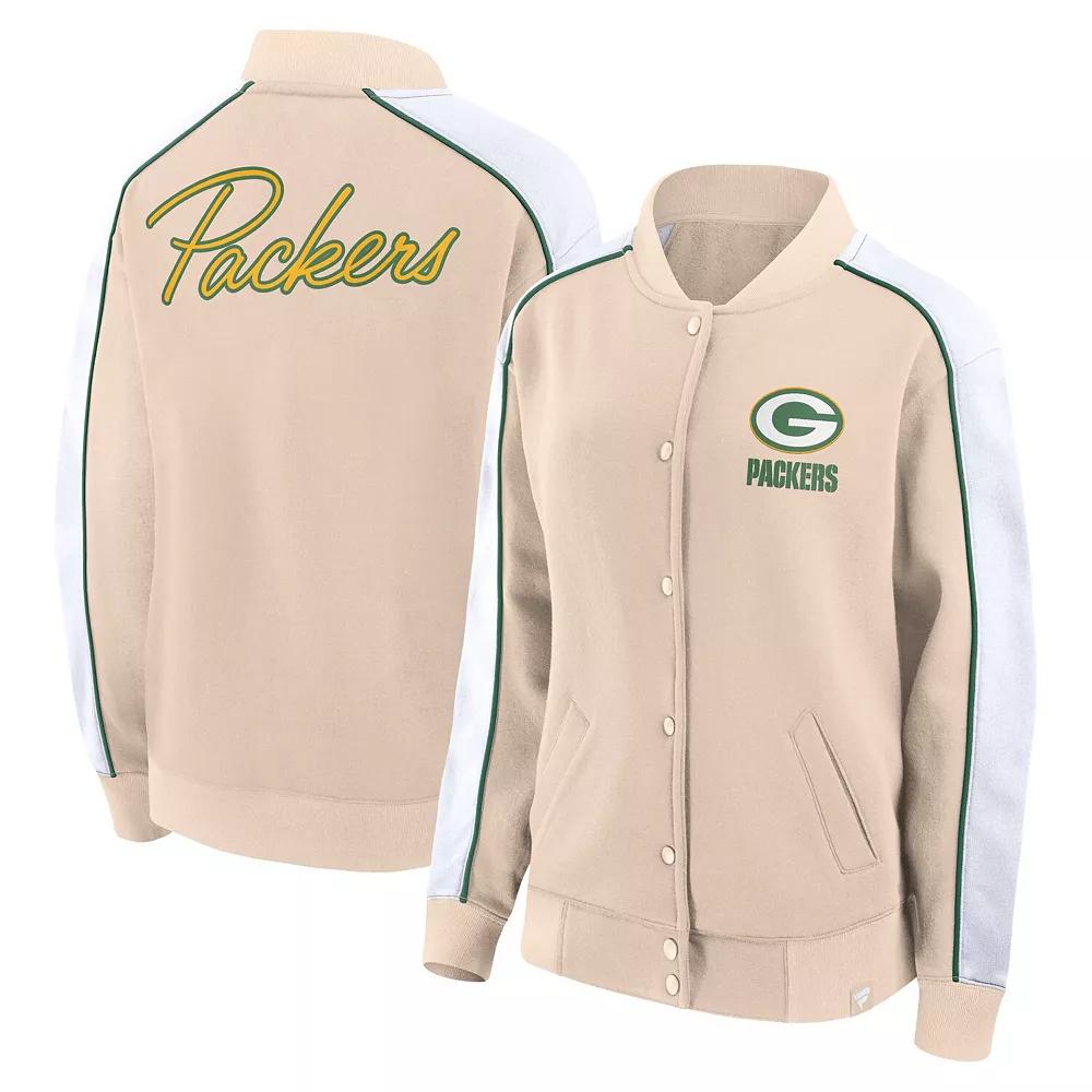 Women's Fanatics Branded Tan Green Bay Packers Lounge Full-Snap Varsity Jacket, Size: 2XL, Team Product Image