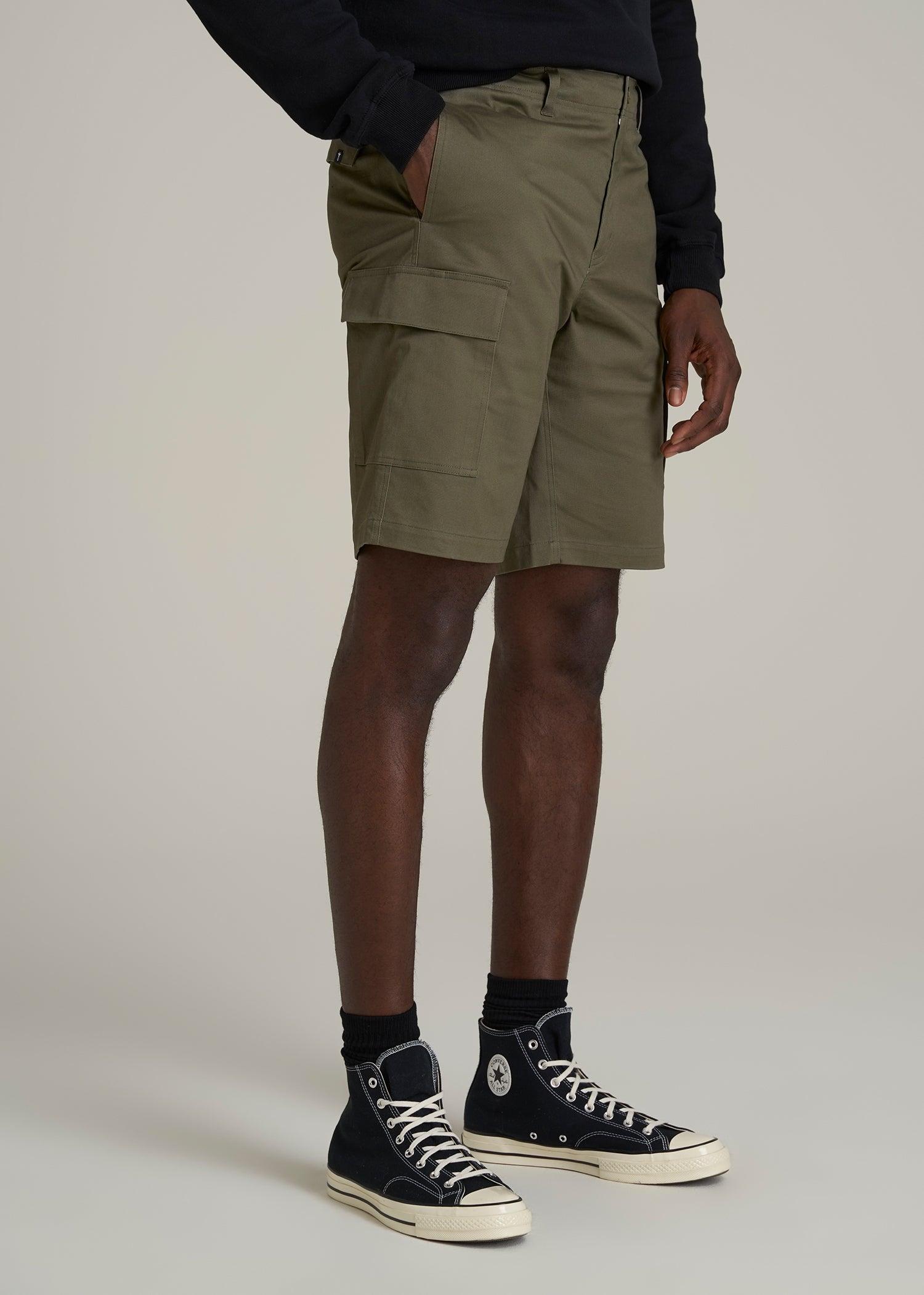 Stretch Twill Cargo Shorts for Tall Men in Dark Moss Green Male Product Image
