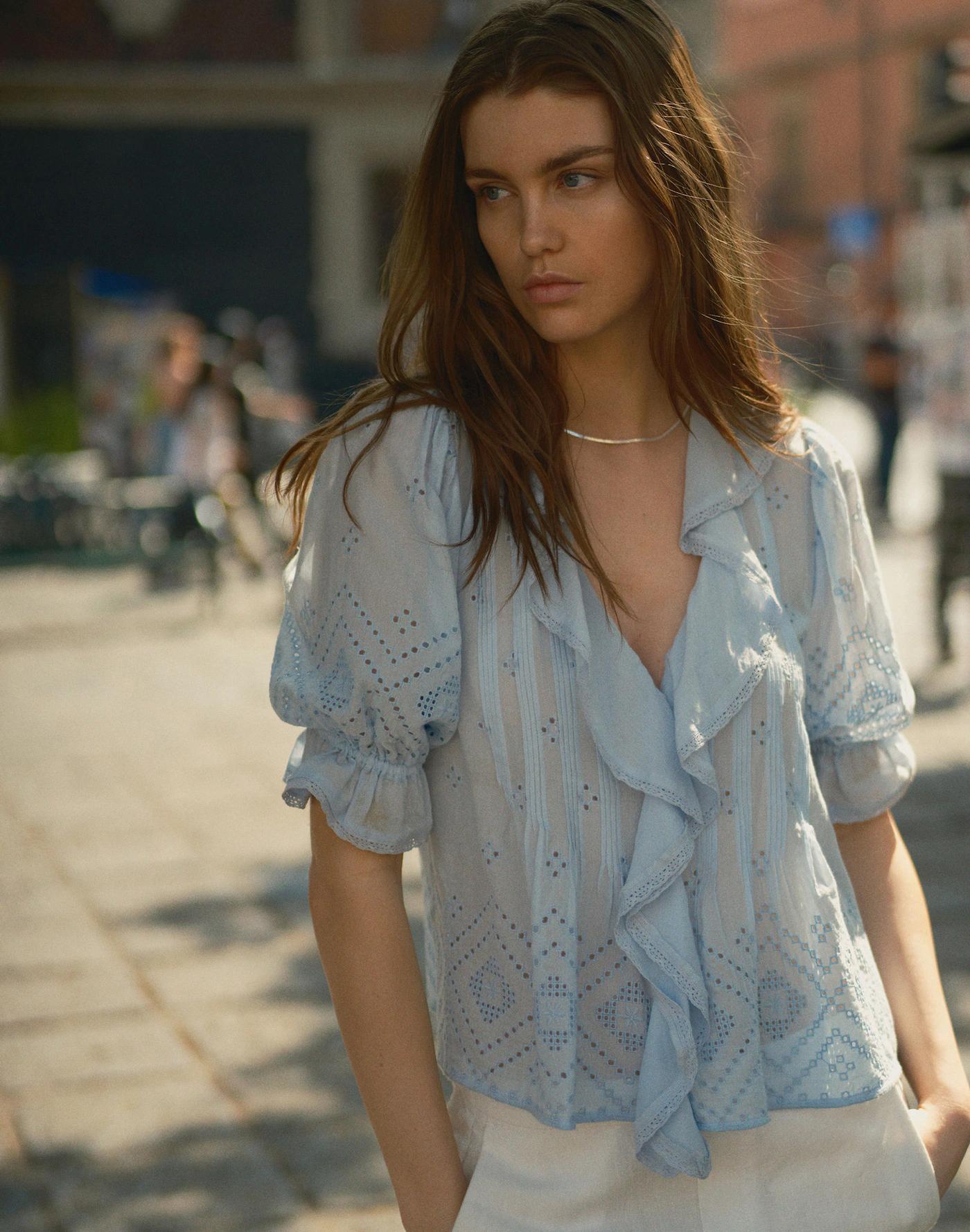 Ruffled Puff-Sleeve Top Product Image