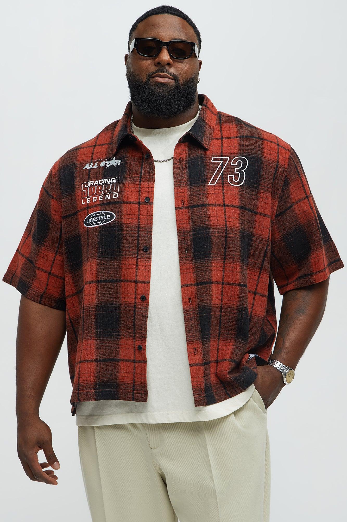 All Star Plaid Button Down Cropped Short Sleeve Shirt - Orange/combo Product Image