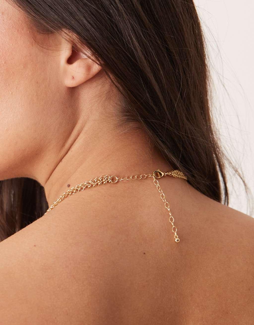 ASOS DESIGN Curve multirow necklace with long tassel detail in gold tone Product Image