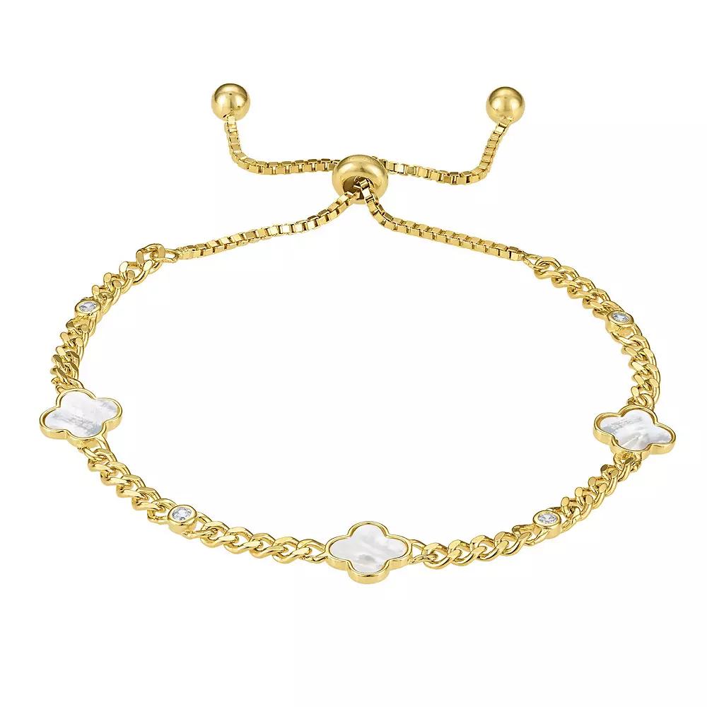 Designs by Gioelli 14k Gold over Sterling Silver Mother-of-Pearl Clovers Bracelet, Womens Gold Tone Product Image