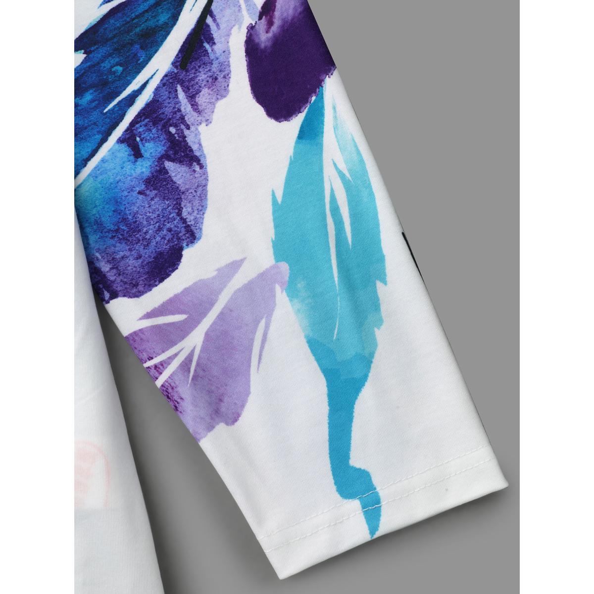 Plus Size Floral Boho Print Stretchy T-Shirt WhiteSmoke Women Casual Non Art&design Round Neck Everyday T-shirts BloomChic 10/M Product Image